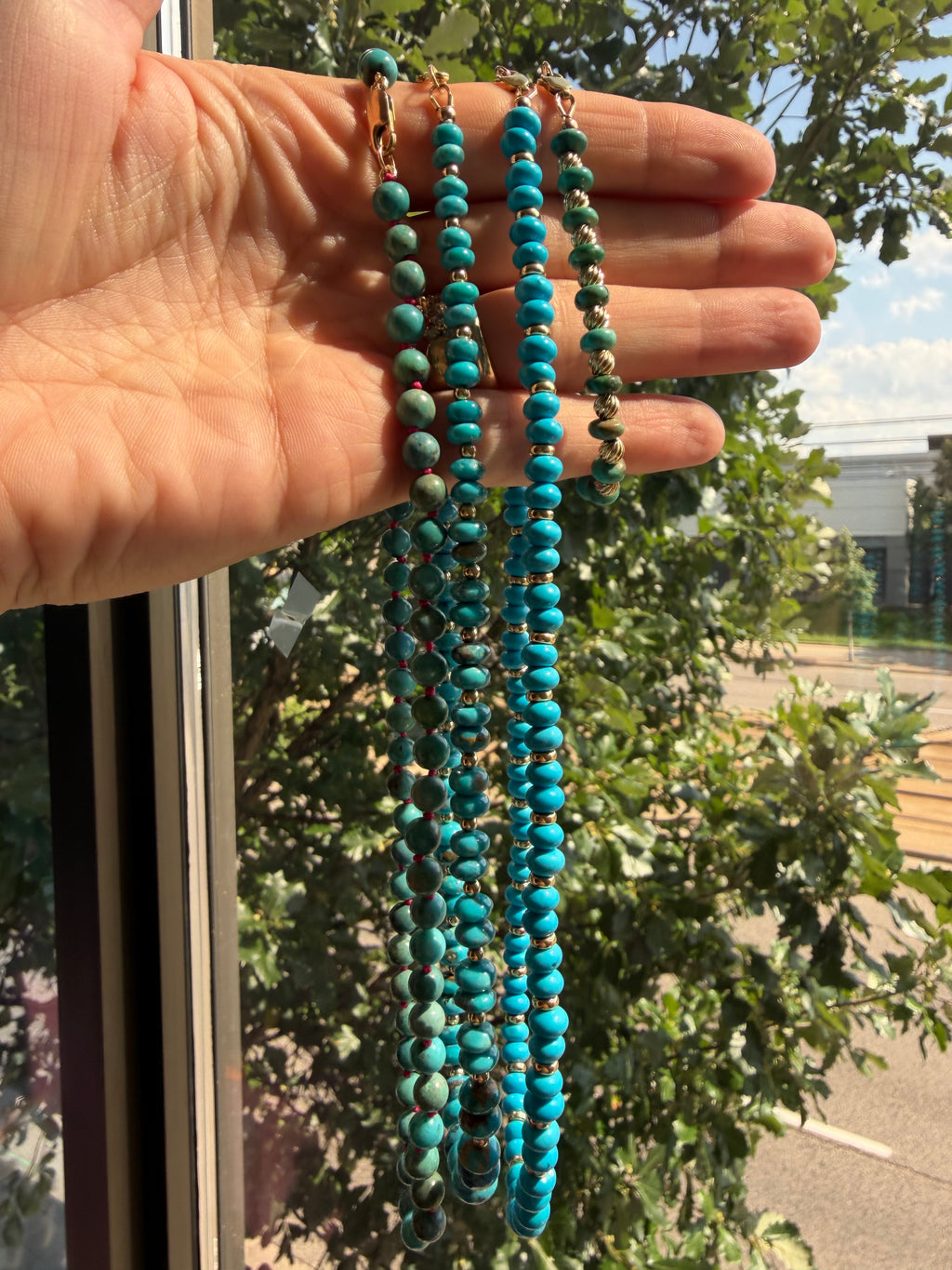 hand selected turquoise and gold strands