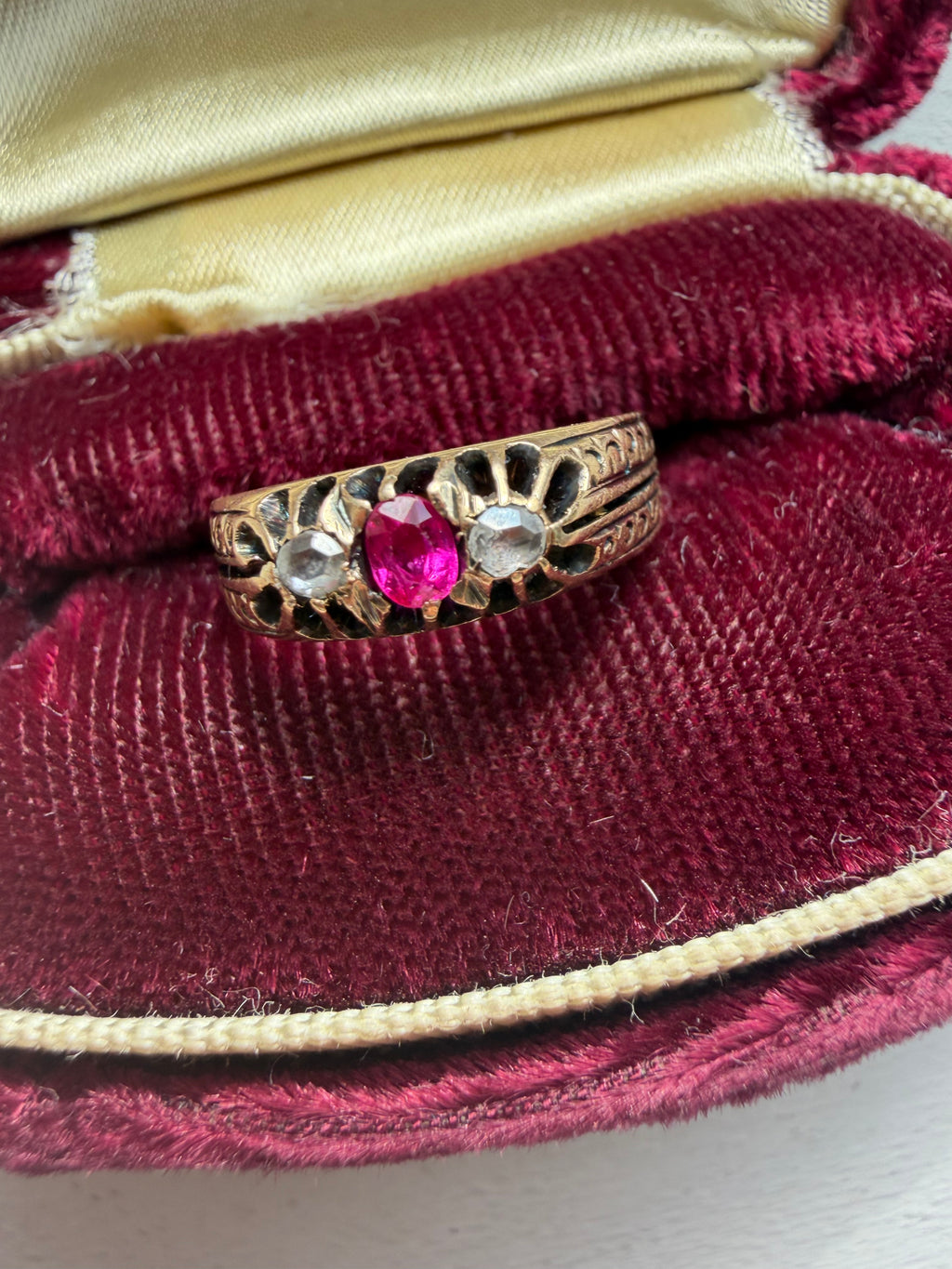 antique ruby and single cut diamond ring