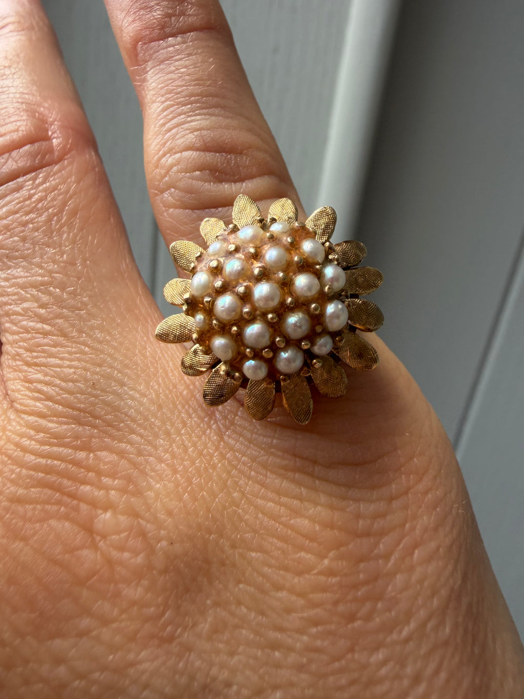 sunflower seed pearl and epoxy ring