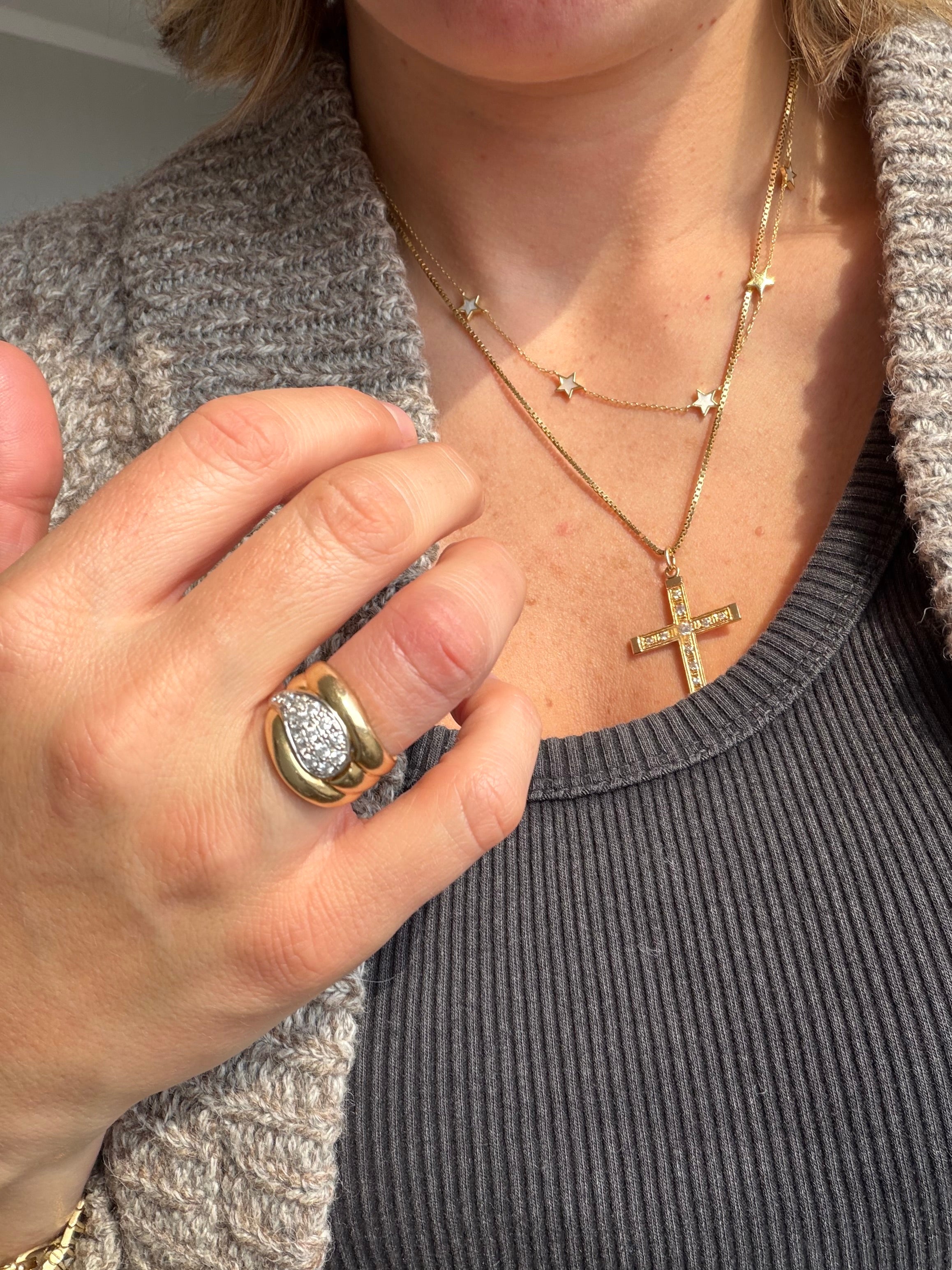 chunky 10k gold and CZ statement ring