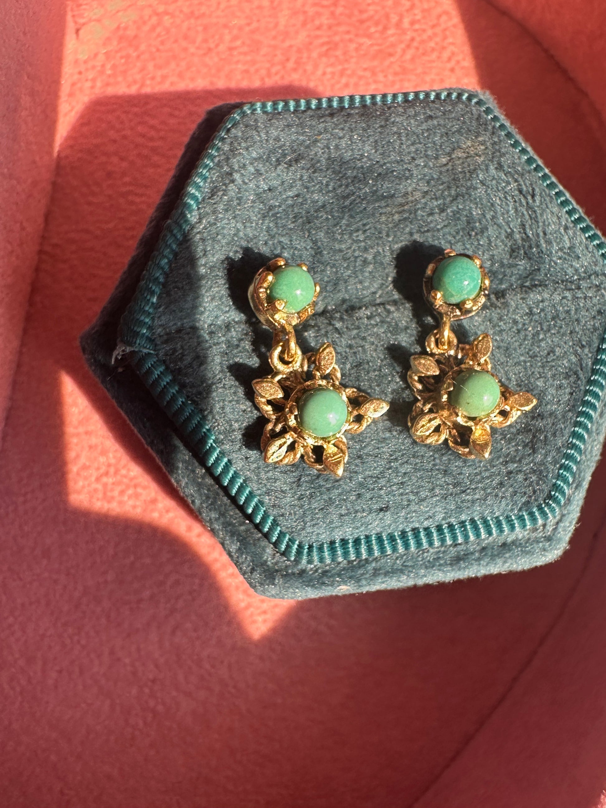 turquoise and gold flower stud dangles