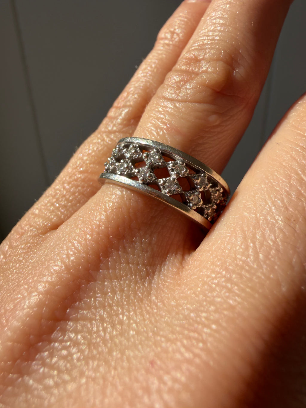 wide white gold and diamond open work band
