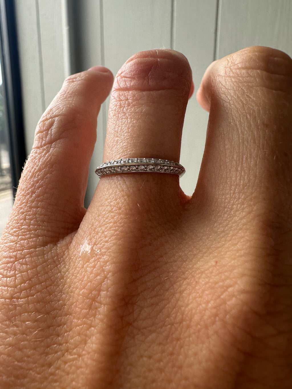Pair of 18k white diamond knife edge bands