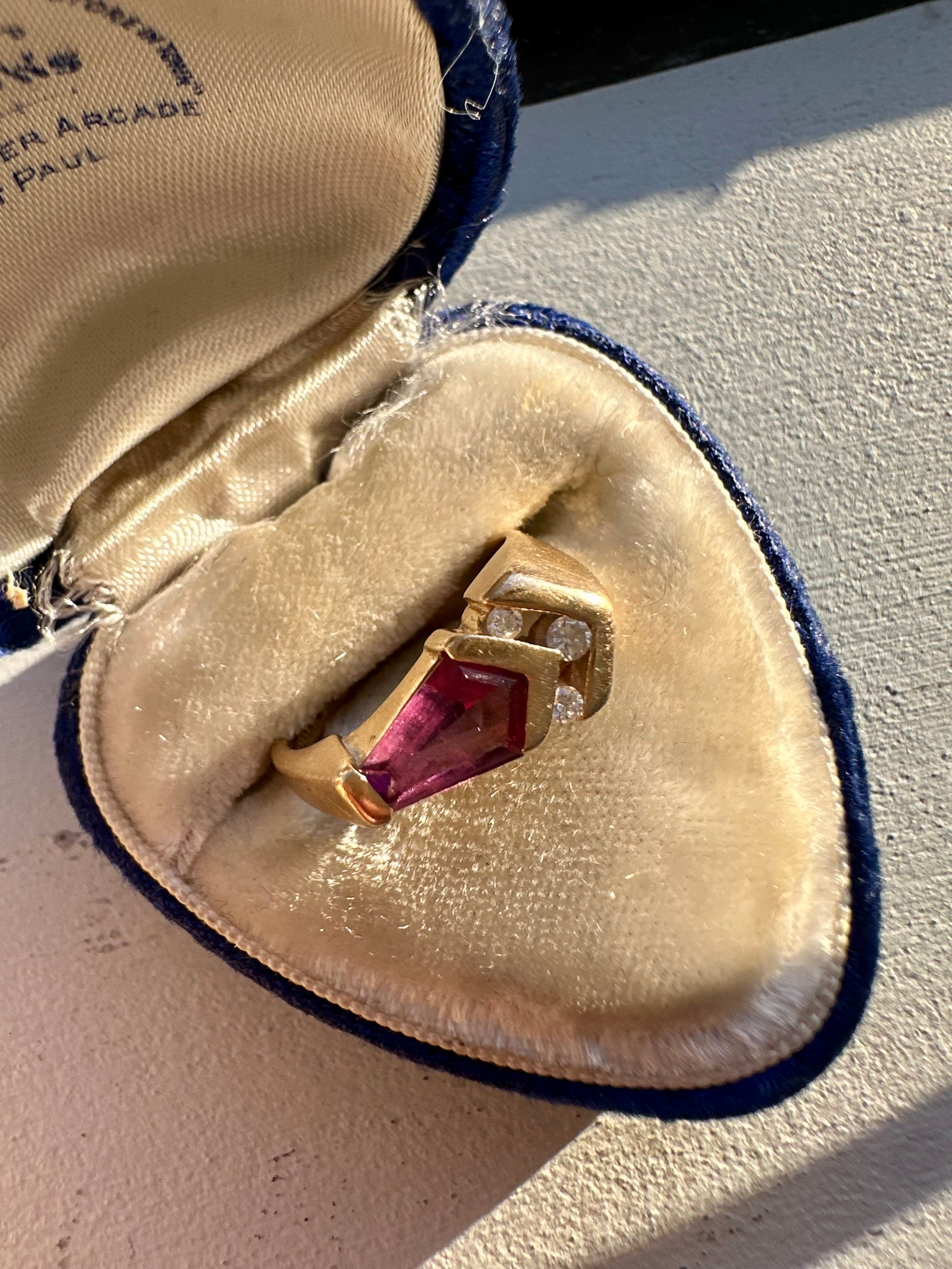pink tourmaline and diamond arrow ring