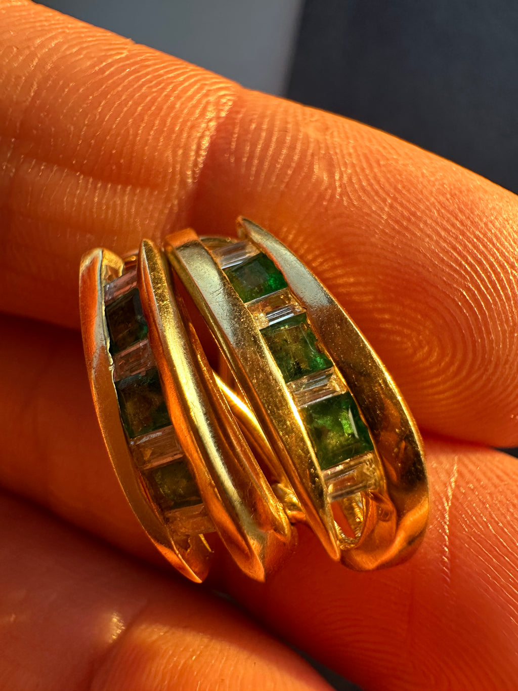 emerald and diamond J hoop