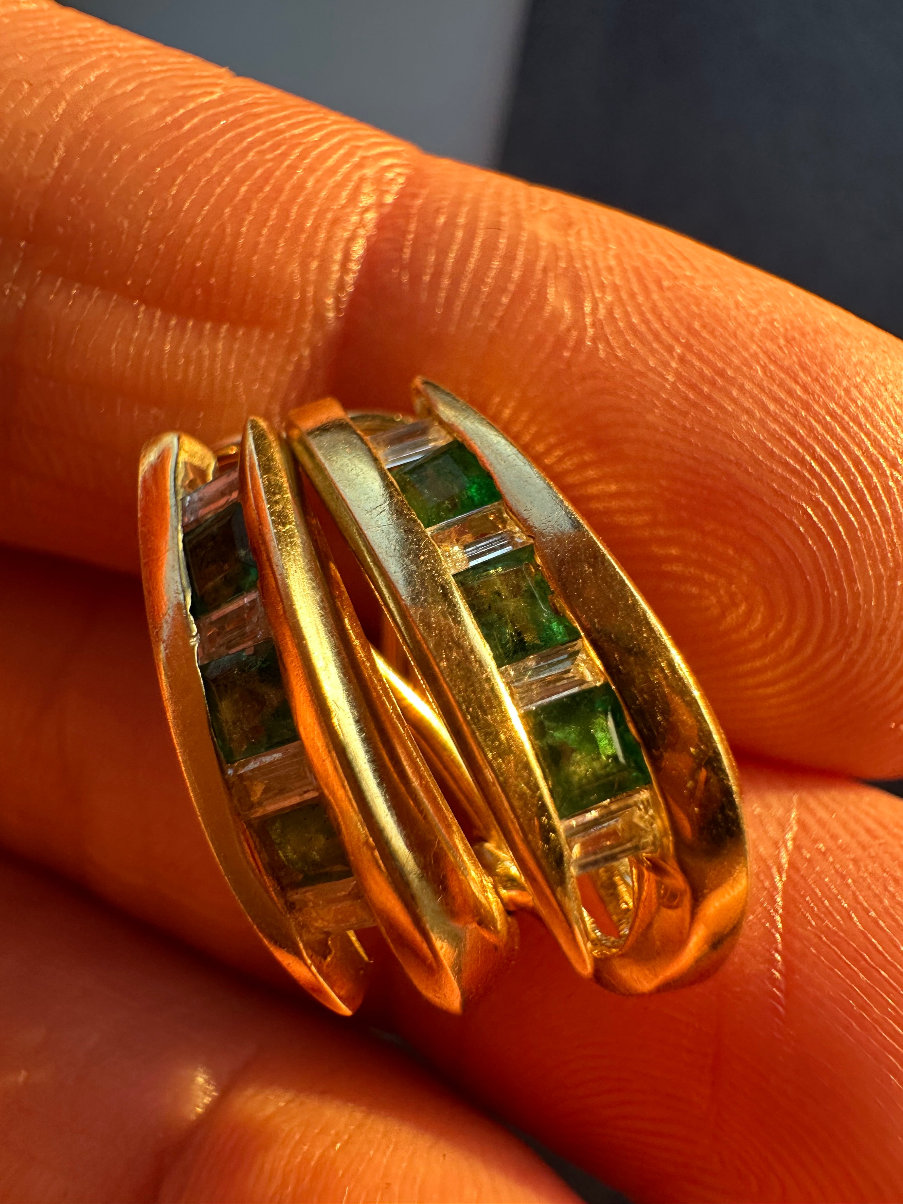 emerald and diamond J hoop