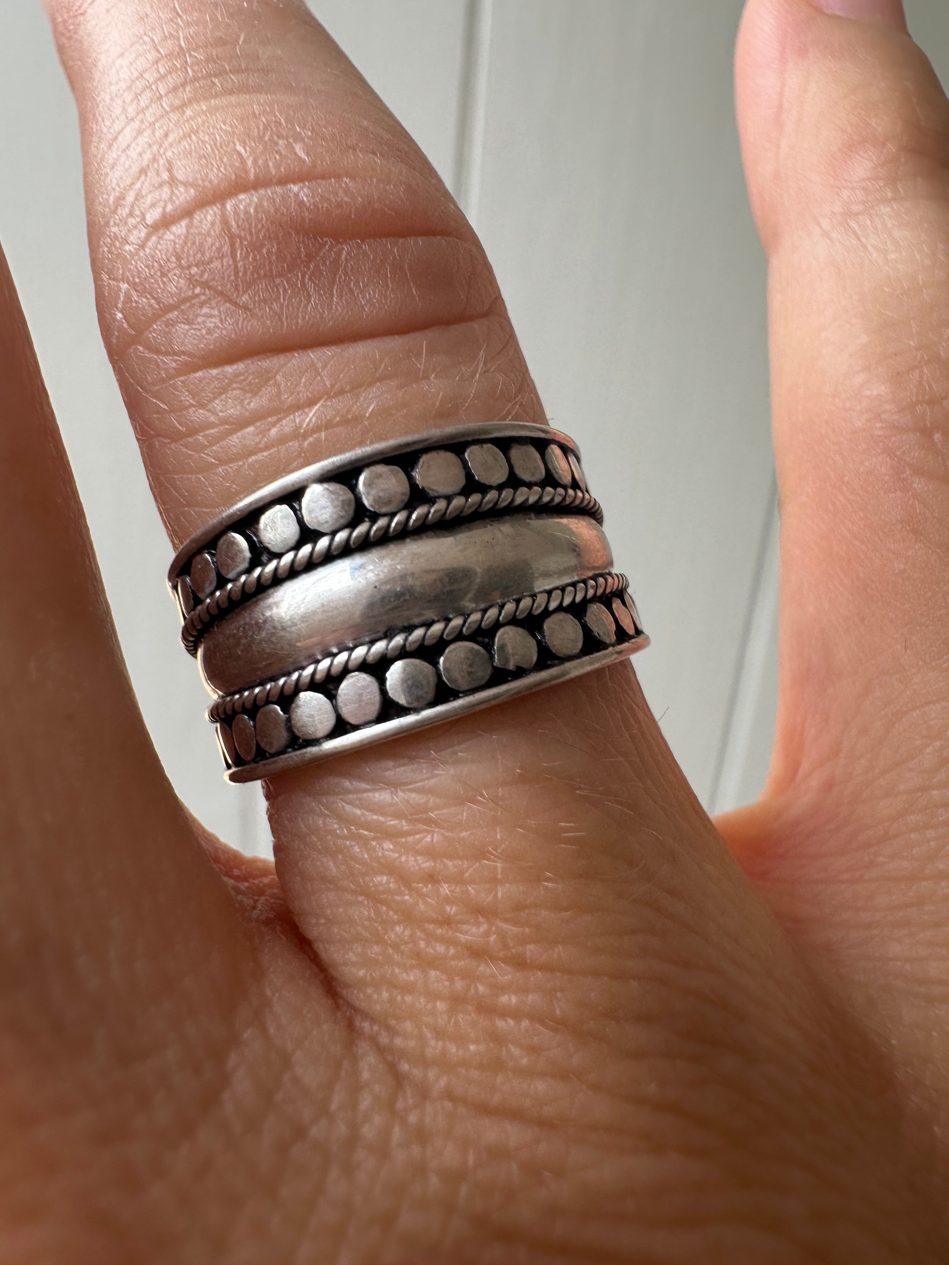 Dotted Wide Tapered Sterling Silver Ring