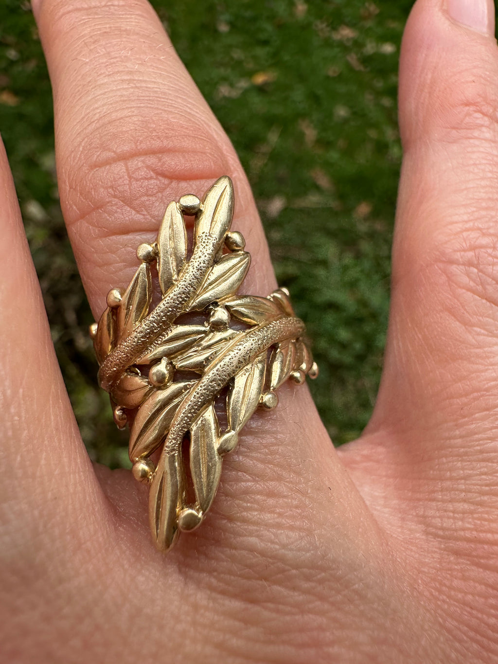 Leaf wrap style navette ring