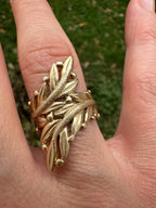 Leaf wrap style navette ring