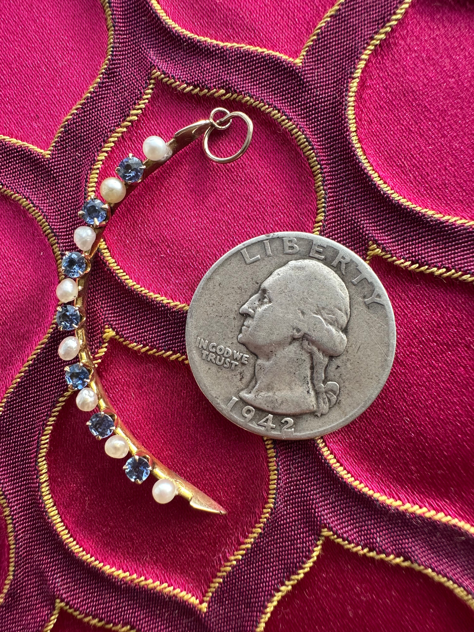 antique sapphire + pearl crescent // pin conversion