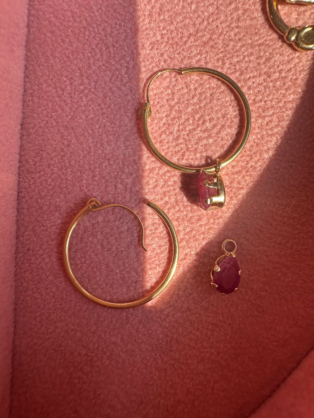 classic hoop with ruby hoop charms