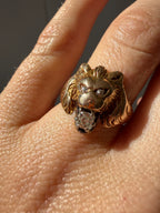 lion ring with cushion cut Old Mine Cut diamond