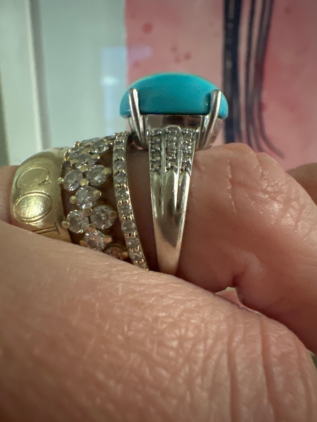 white gold diamond and turquoise ring