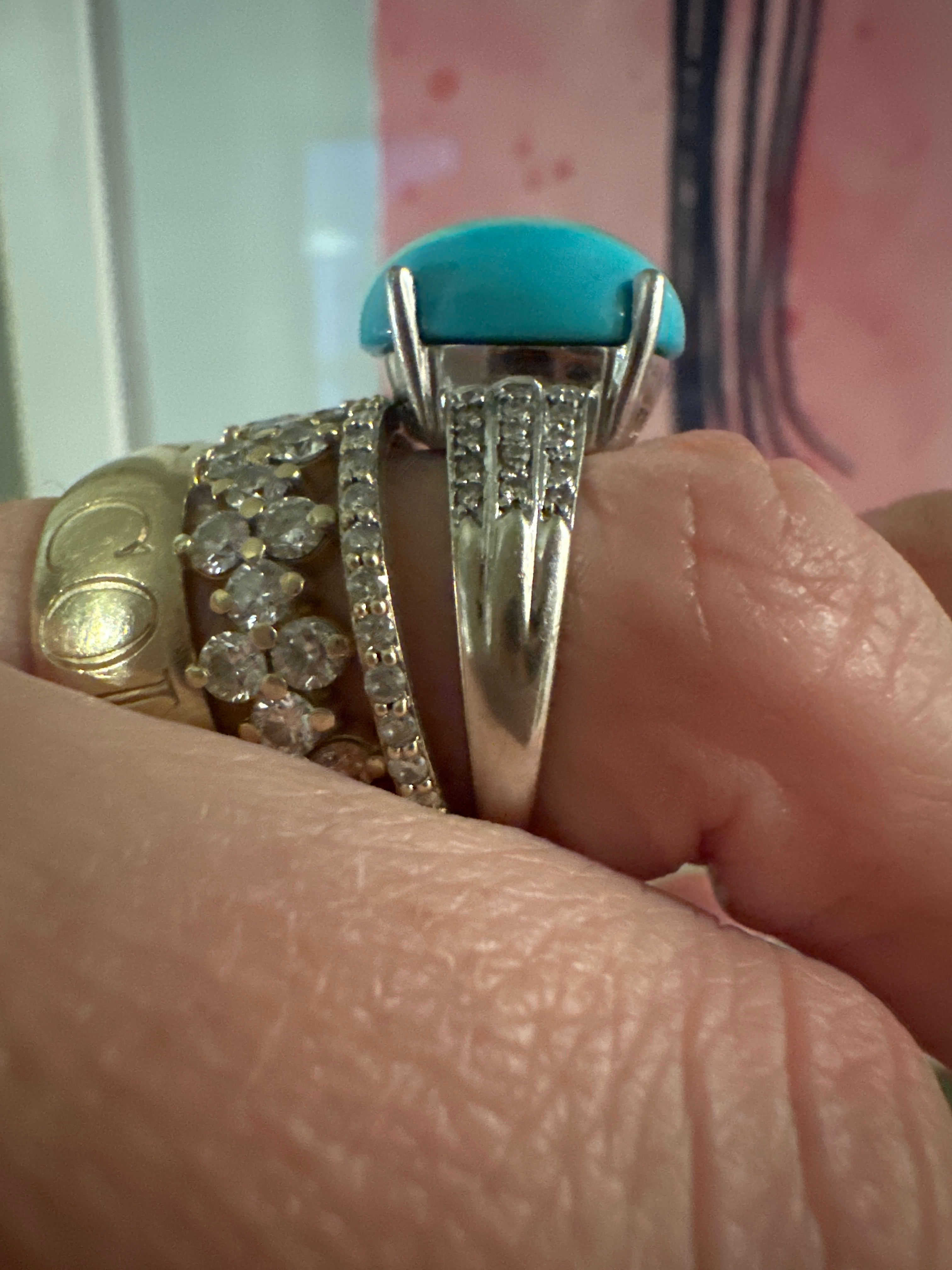 white gold diamond and turquoise ring
