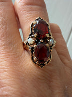 vintage garnet and seed pearl navette ring