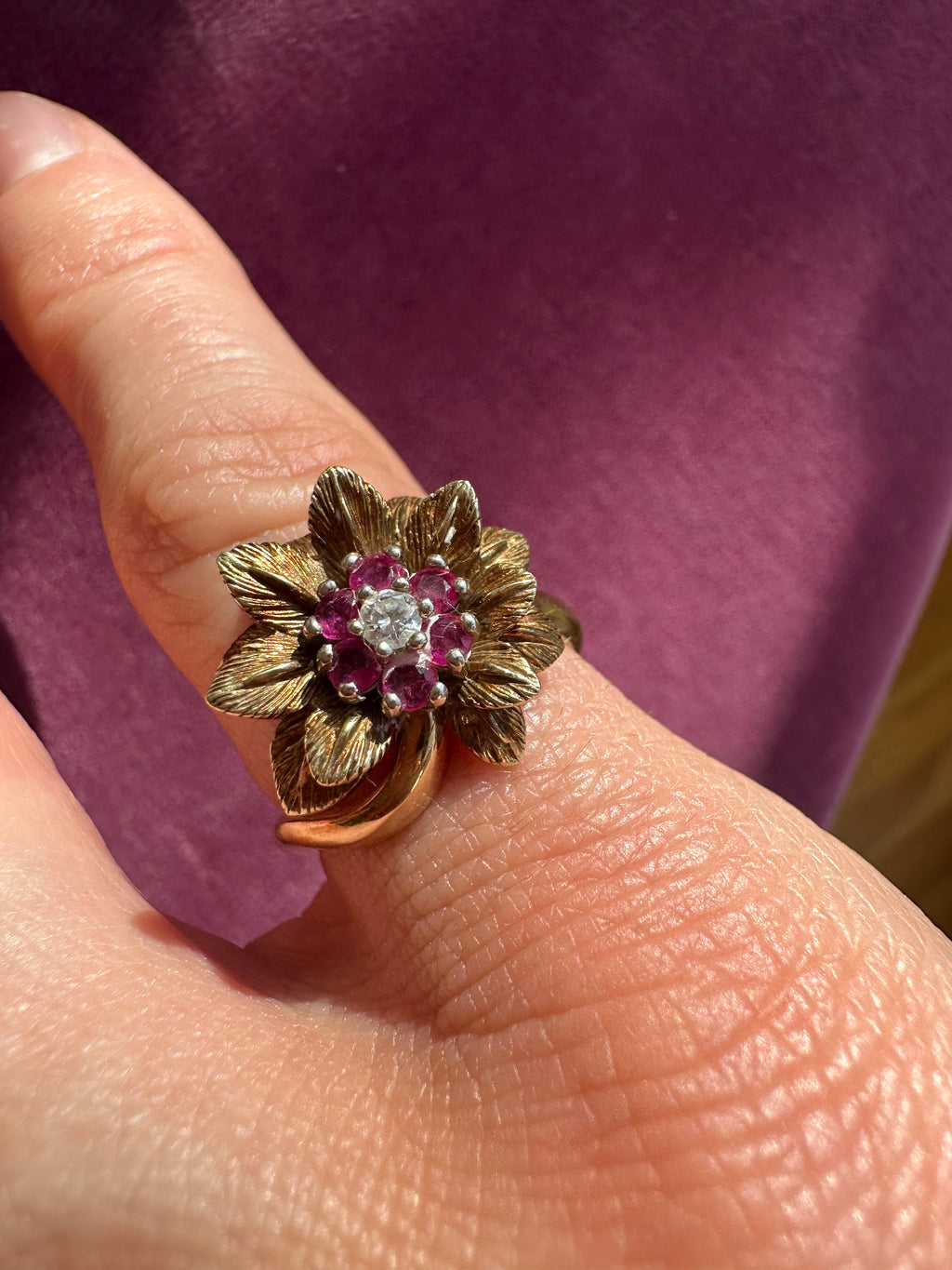 antique ruby and diamond flower