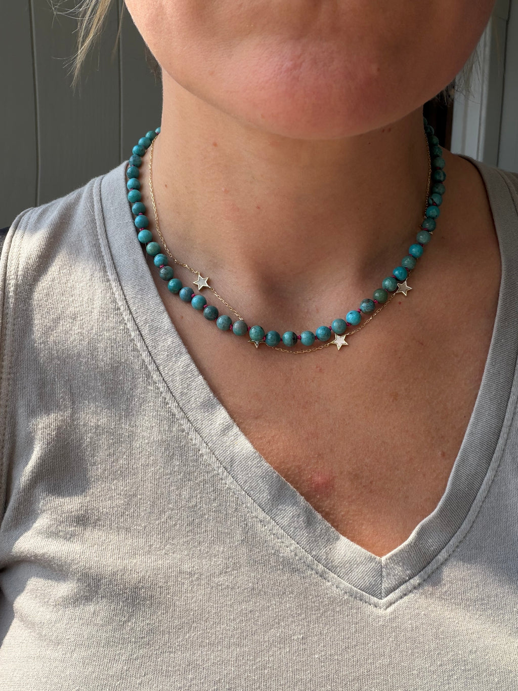 hand selected turquoise and gold strands