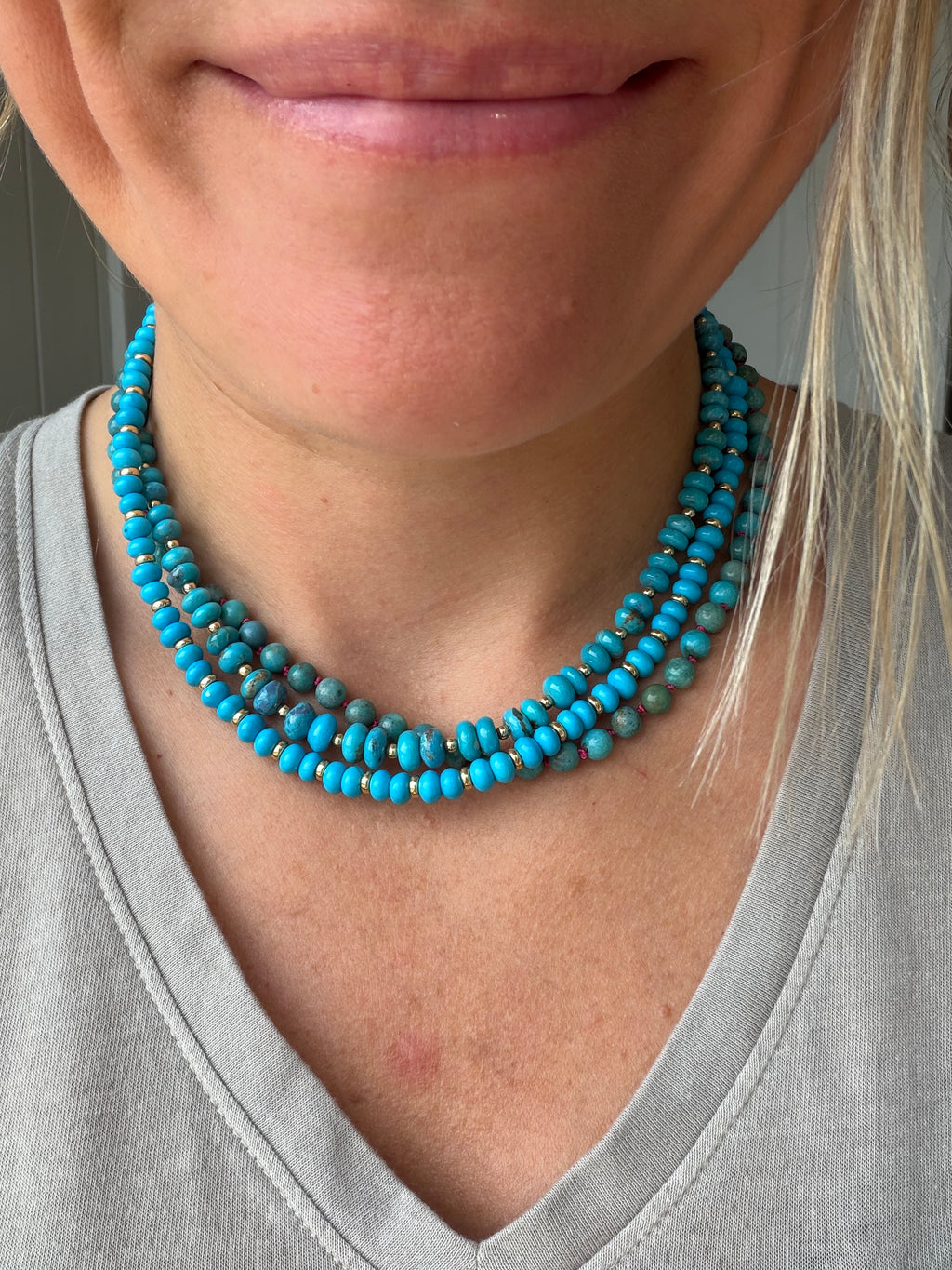 hand selected turquoise and gold strands