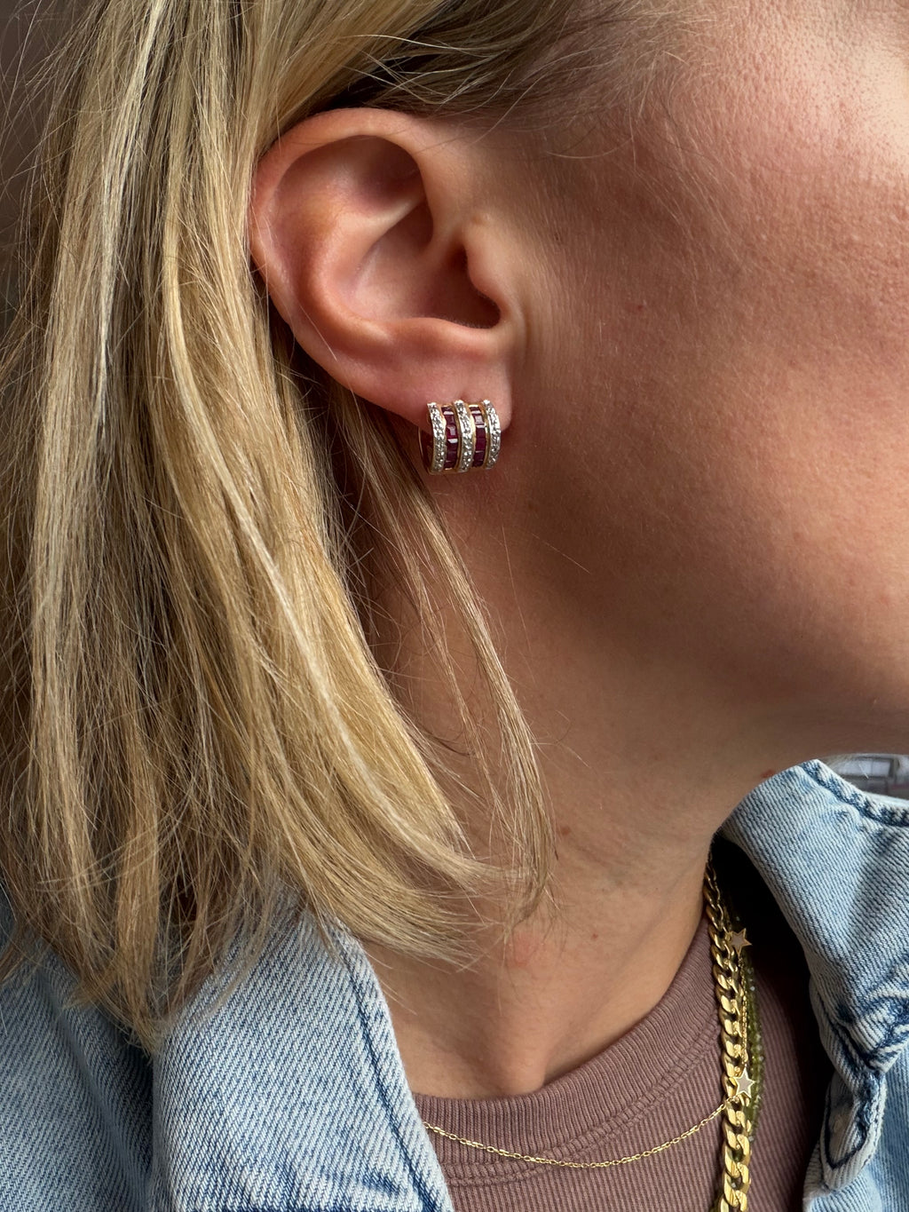 ruby and diamond huggie hoops