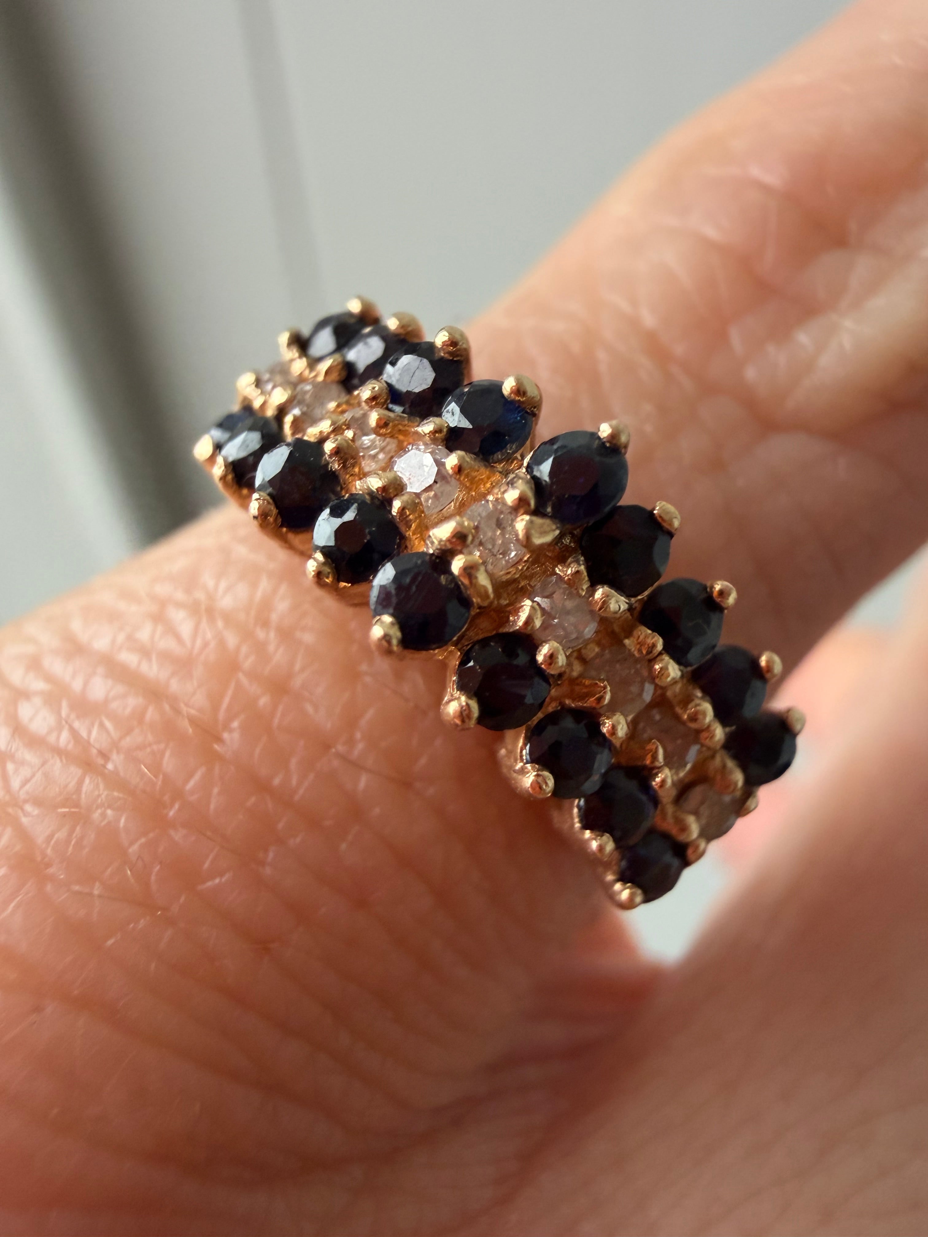 diamond and sapphire pyramid ring