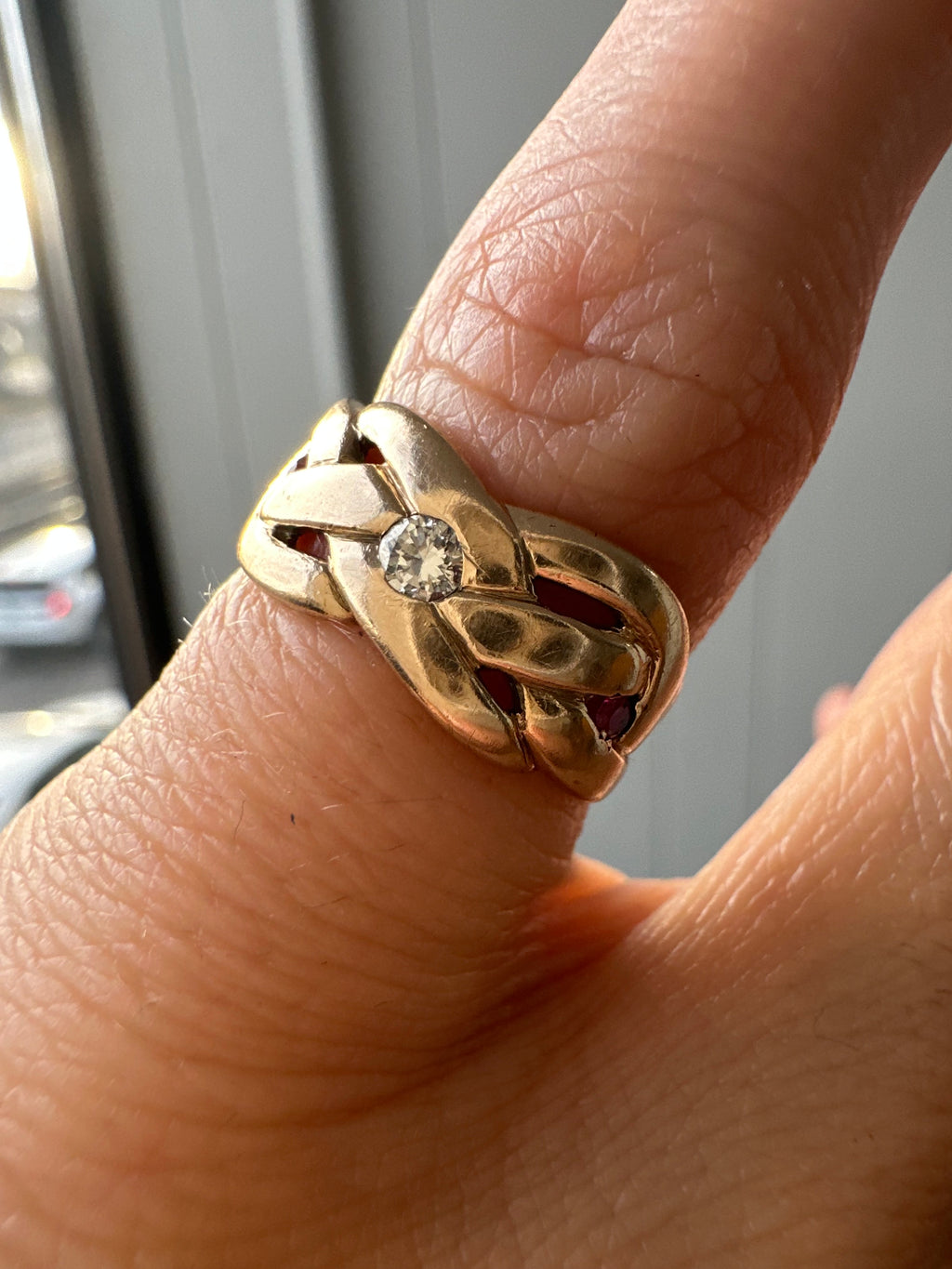 love knot with diamond and rubies