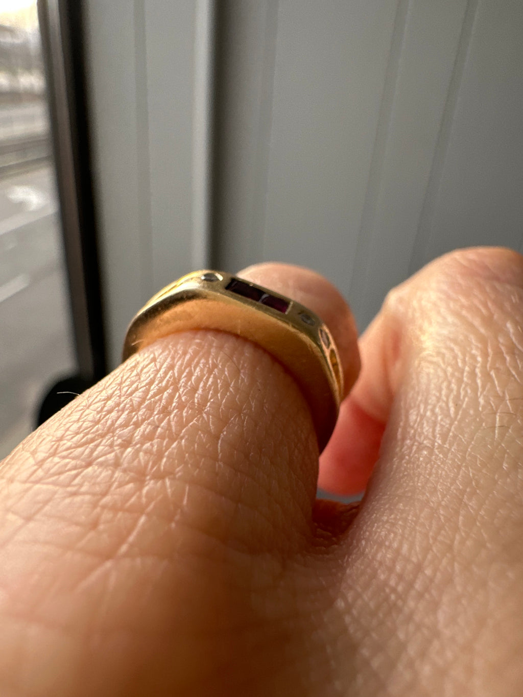 squared edge ruby and diamond ring