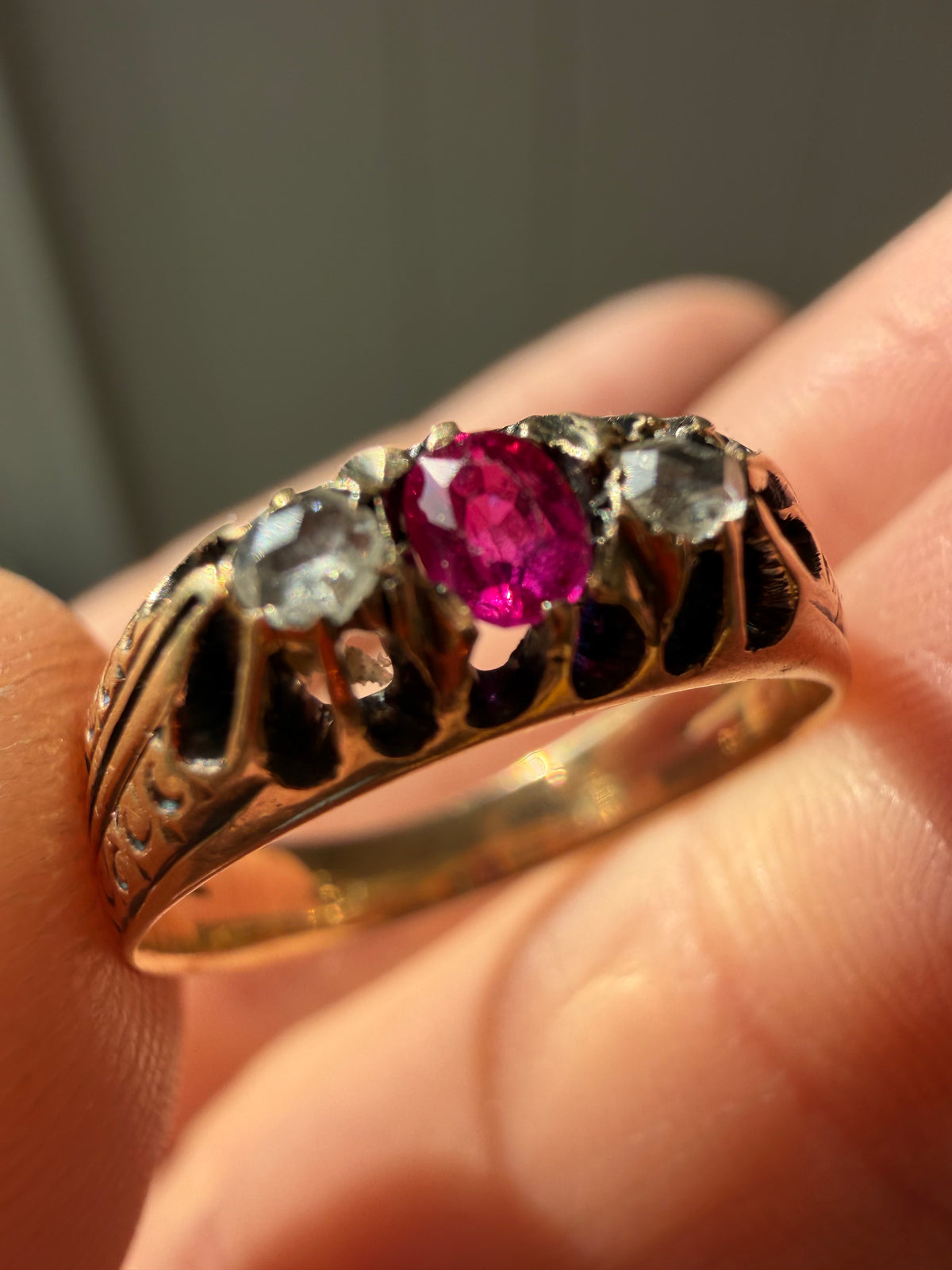 antique ruby and single cut diamond ring