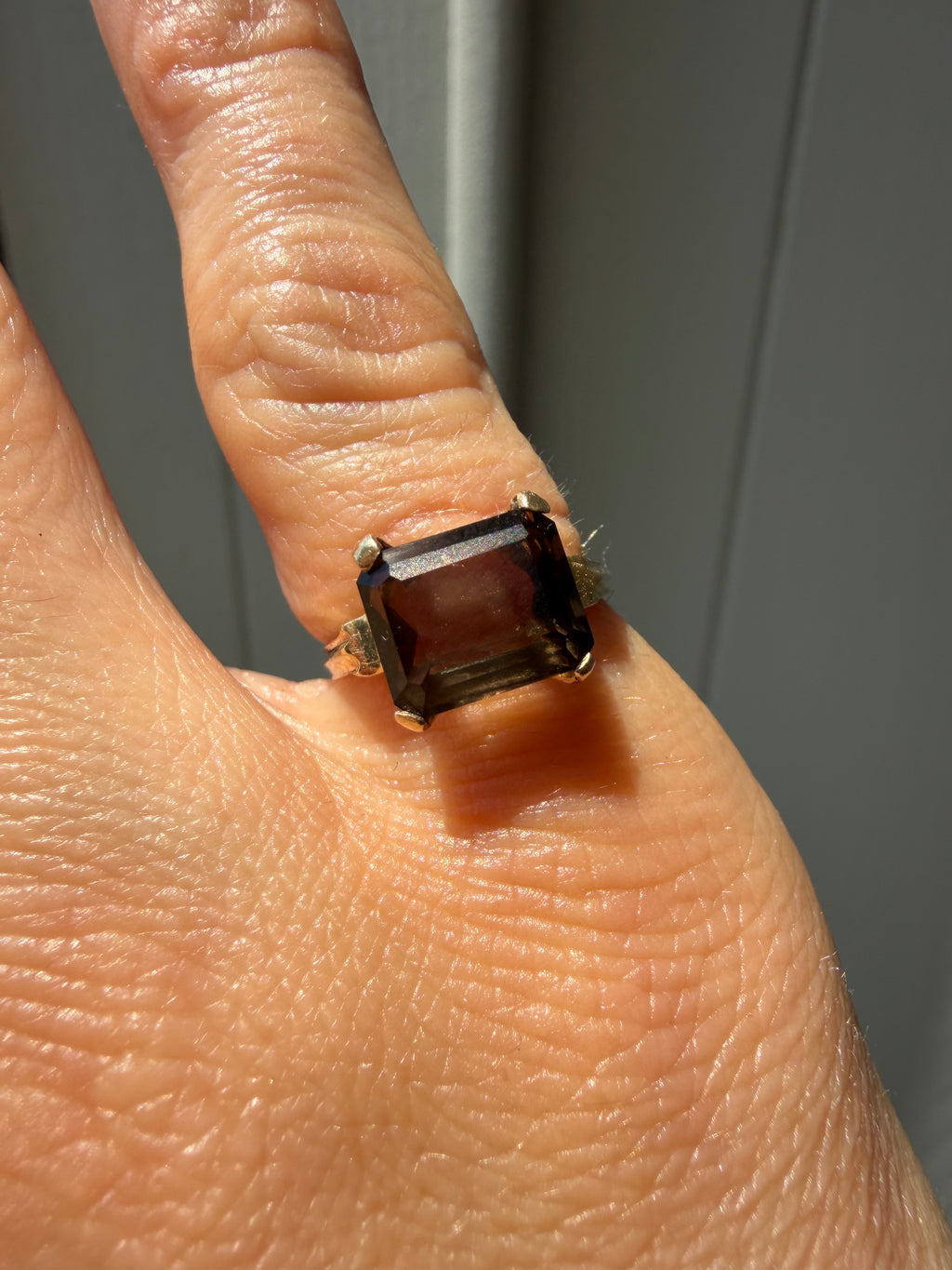 smoky quartz east west emerald cut ring