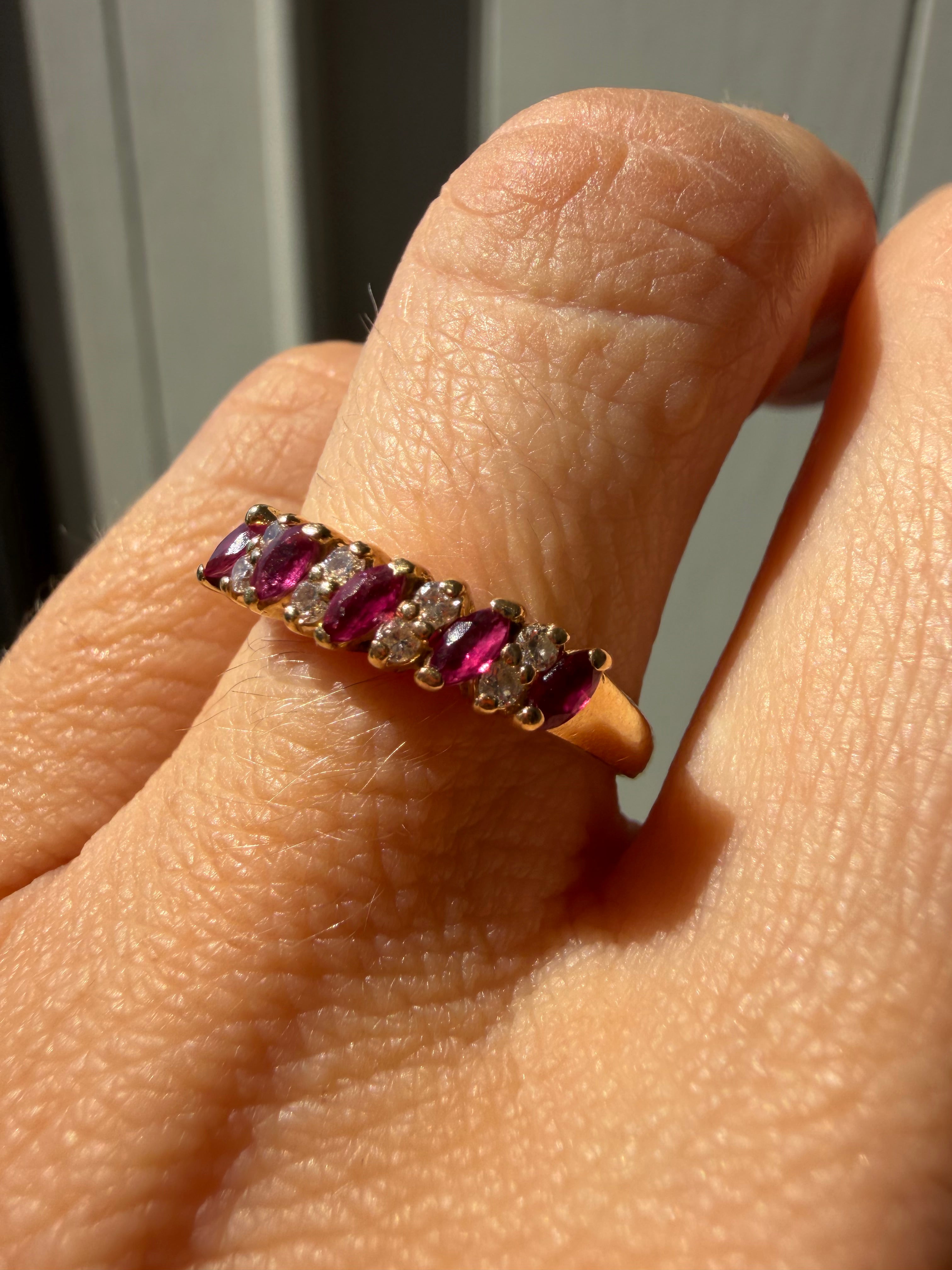 marquise ruby and round diamond band