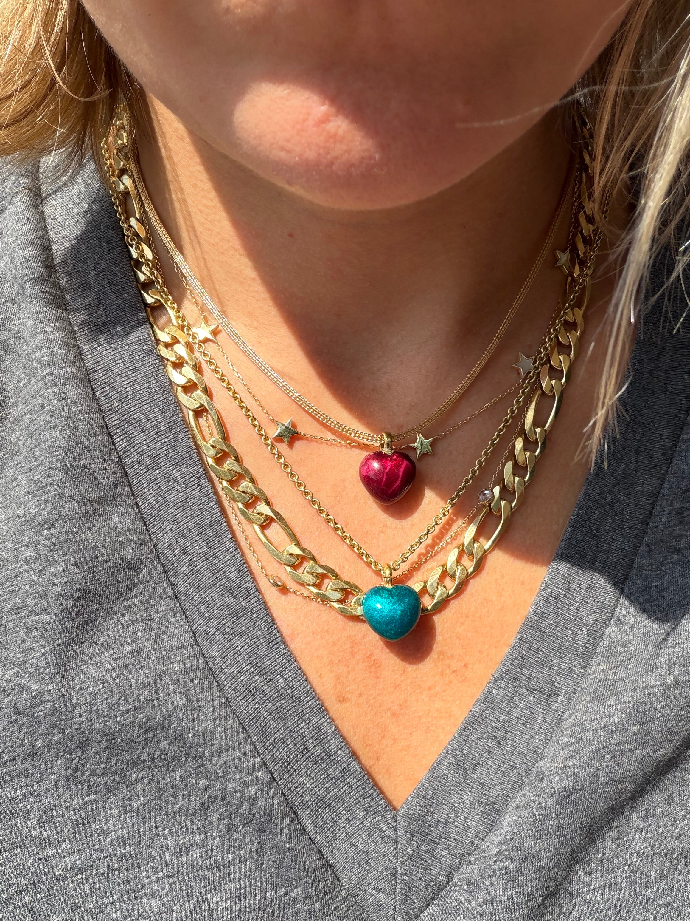 enamel hearts with 18k gold bail