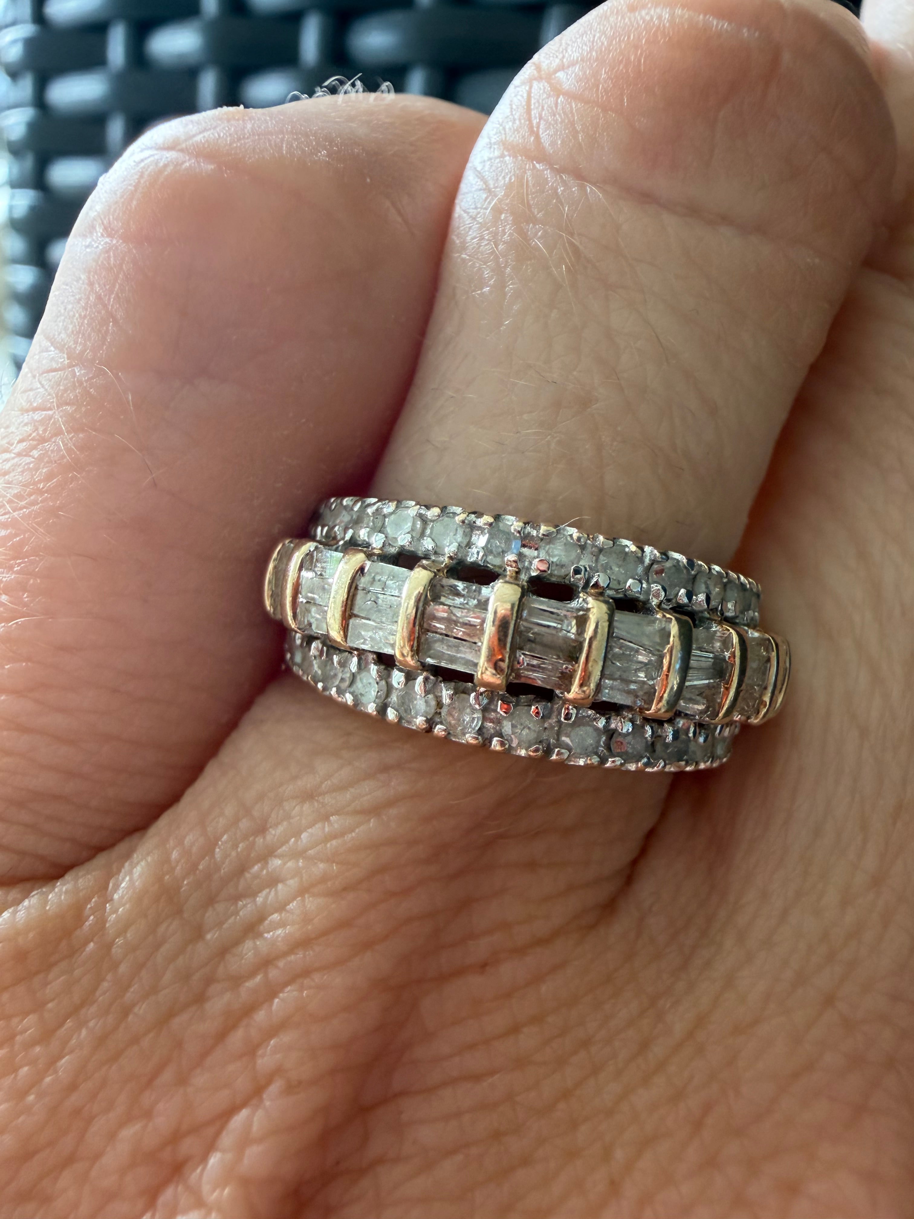 baguette and round diamond dome ring