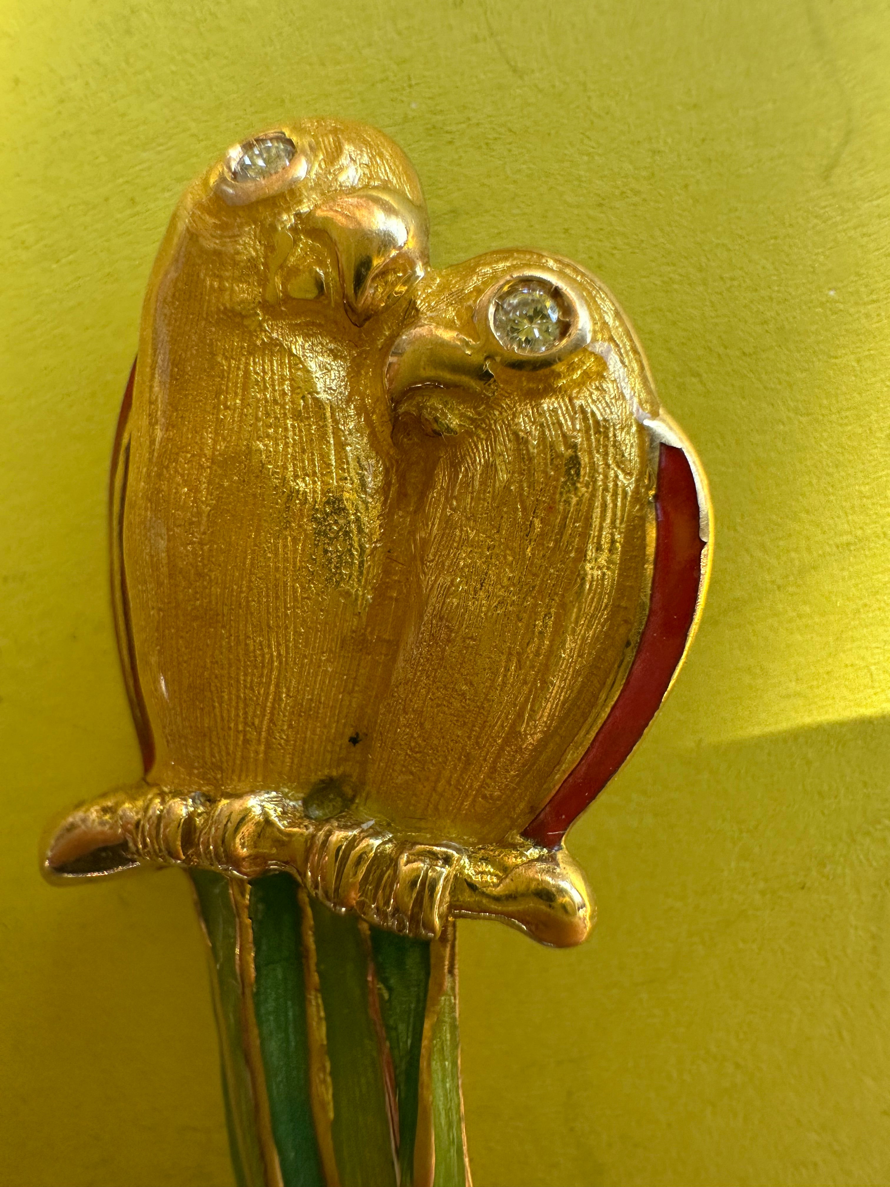 vintage enamel love birds brooch