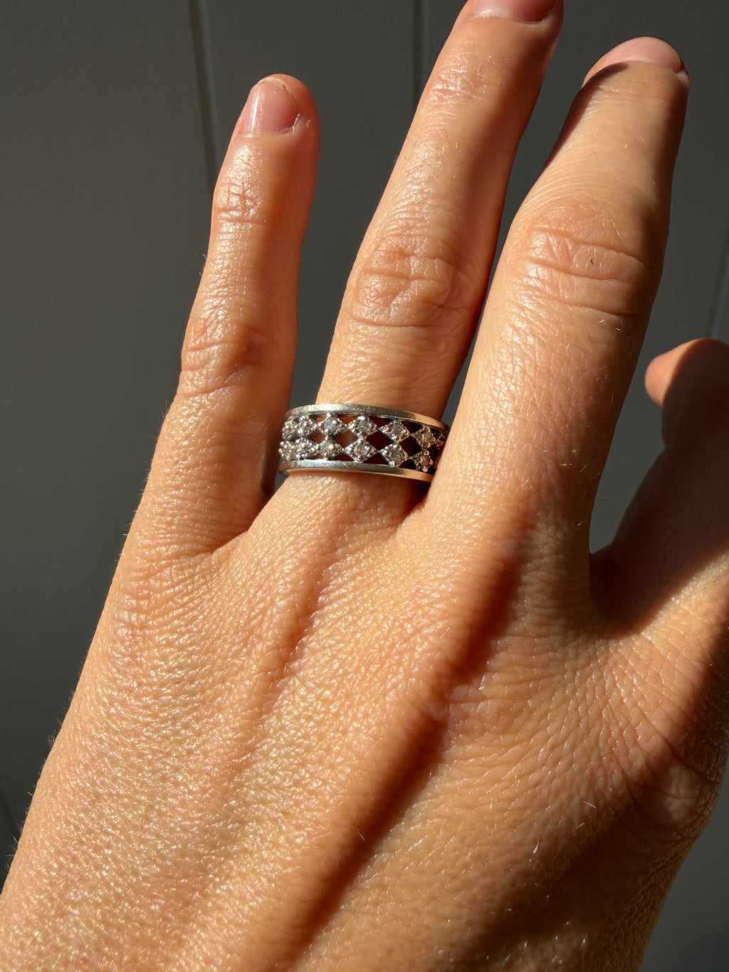 wide white gold and diamond open work band