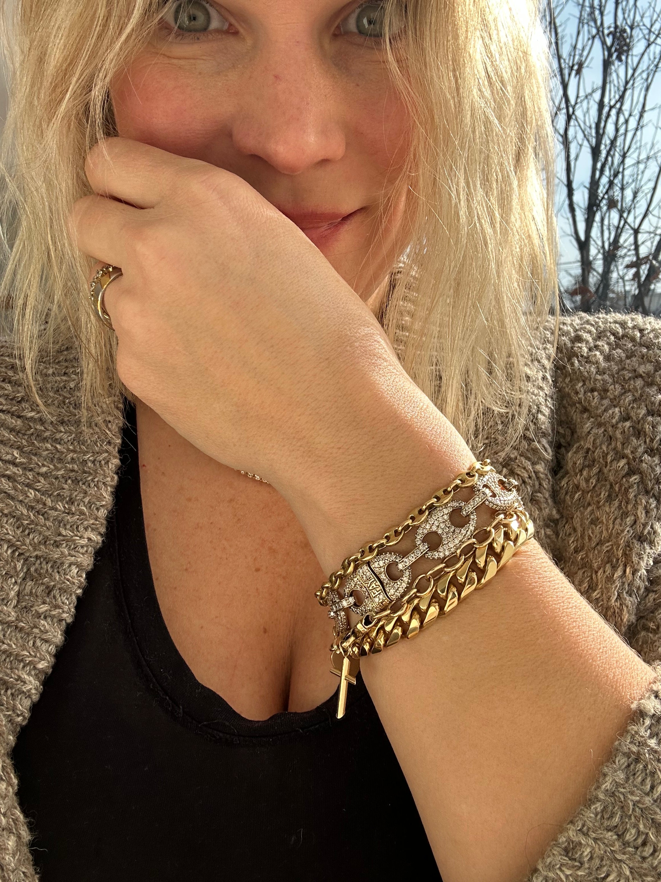 diamond covered gucci link bracelet