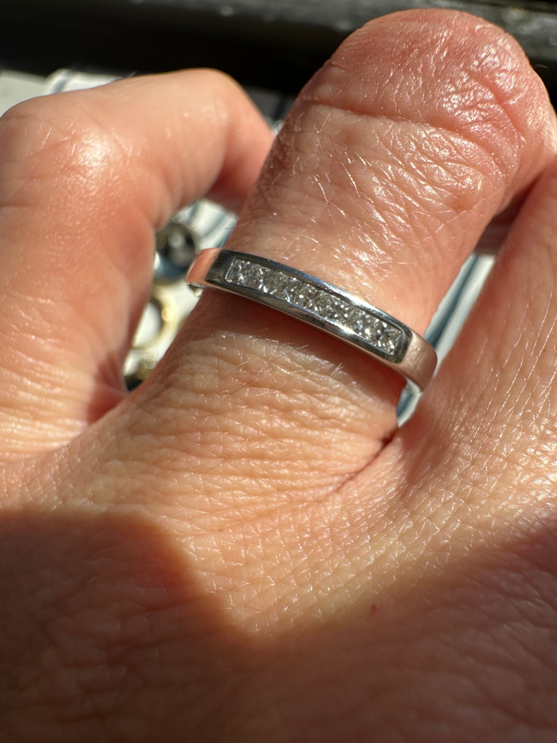 squared off white gold princess cut diamond band