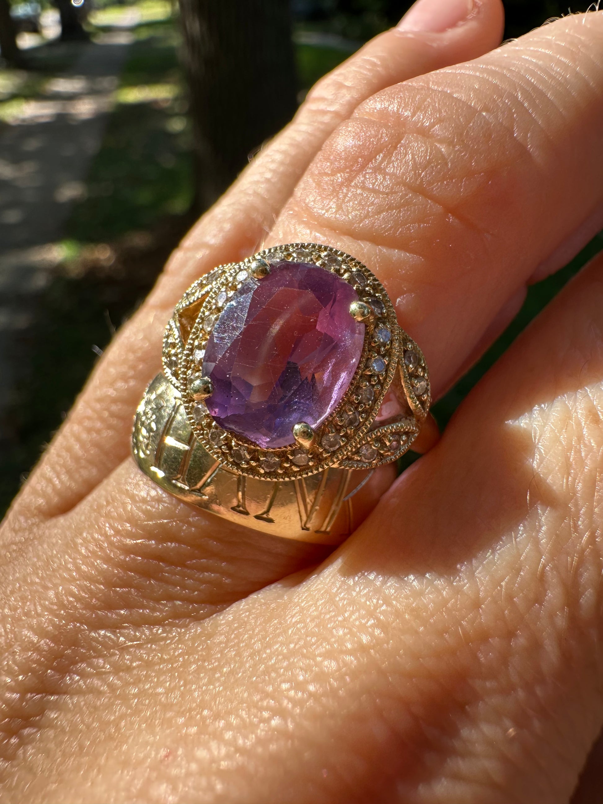 amethyst and diamond halo ring