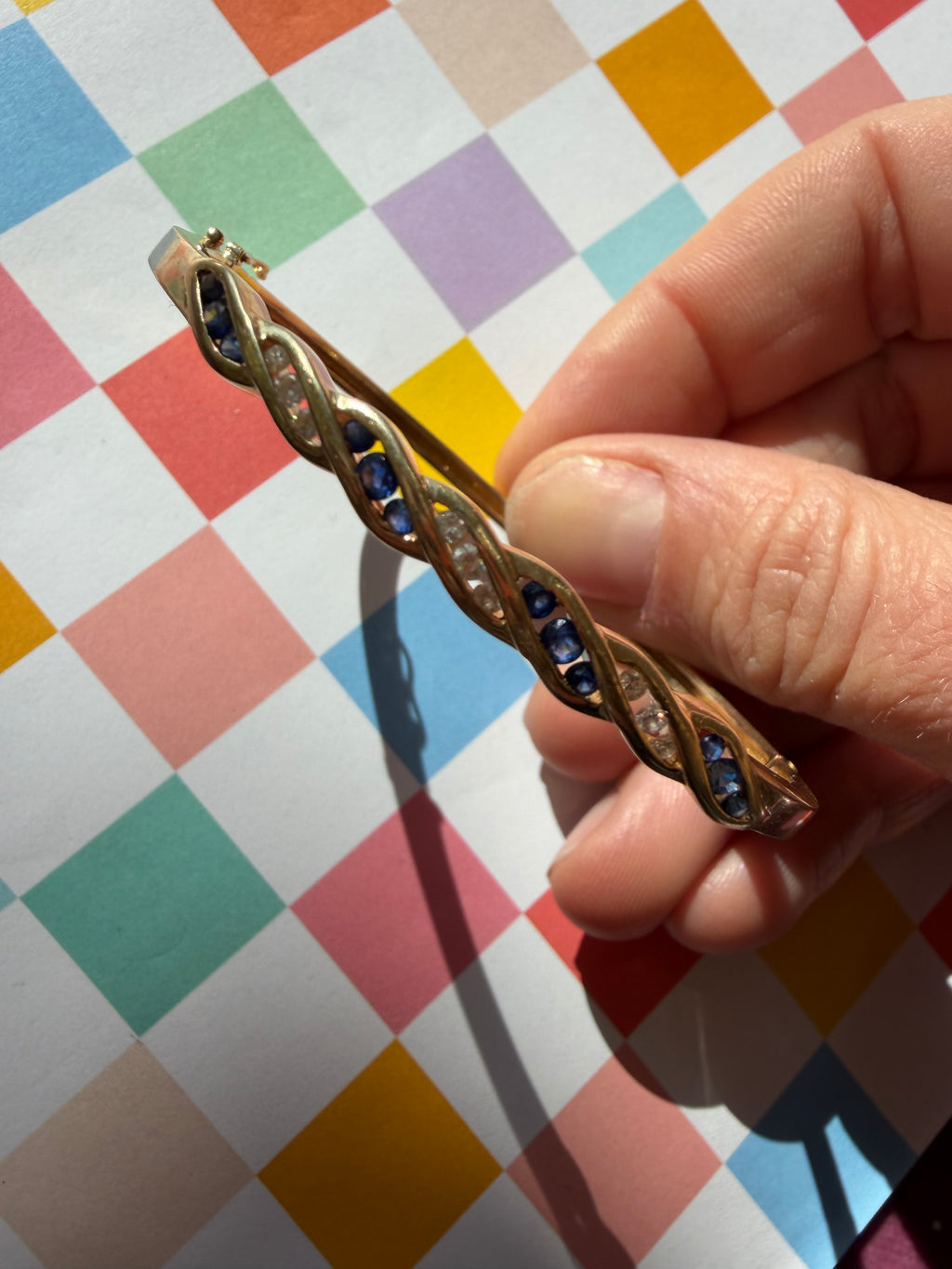 sapphire and diamond wave bangle