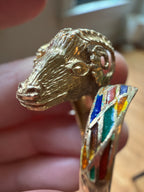 harlequin enamel, rose cut diamond Capricorn ram ring