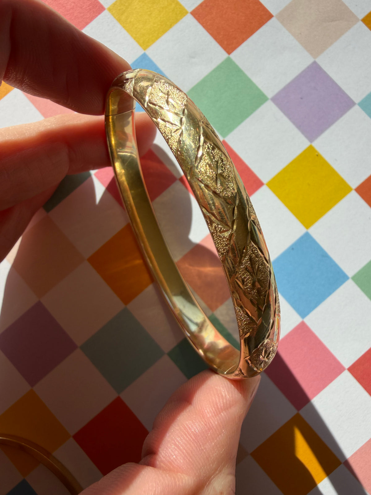 X etched hidden hinge bangle