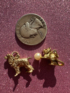 spaniel and cat with “ball of yarn” charms