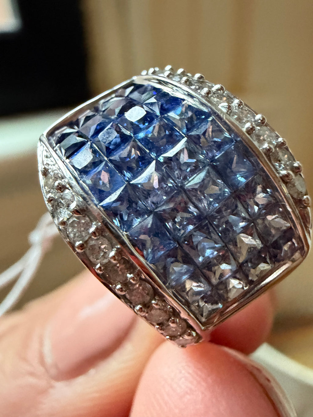 ombre sapphire, diamond and white gold ring