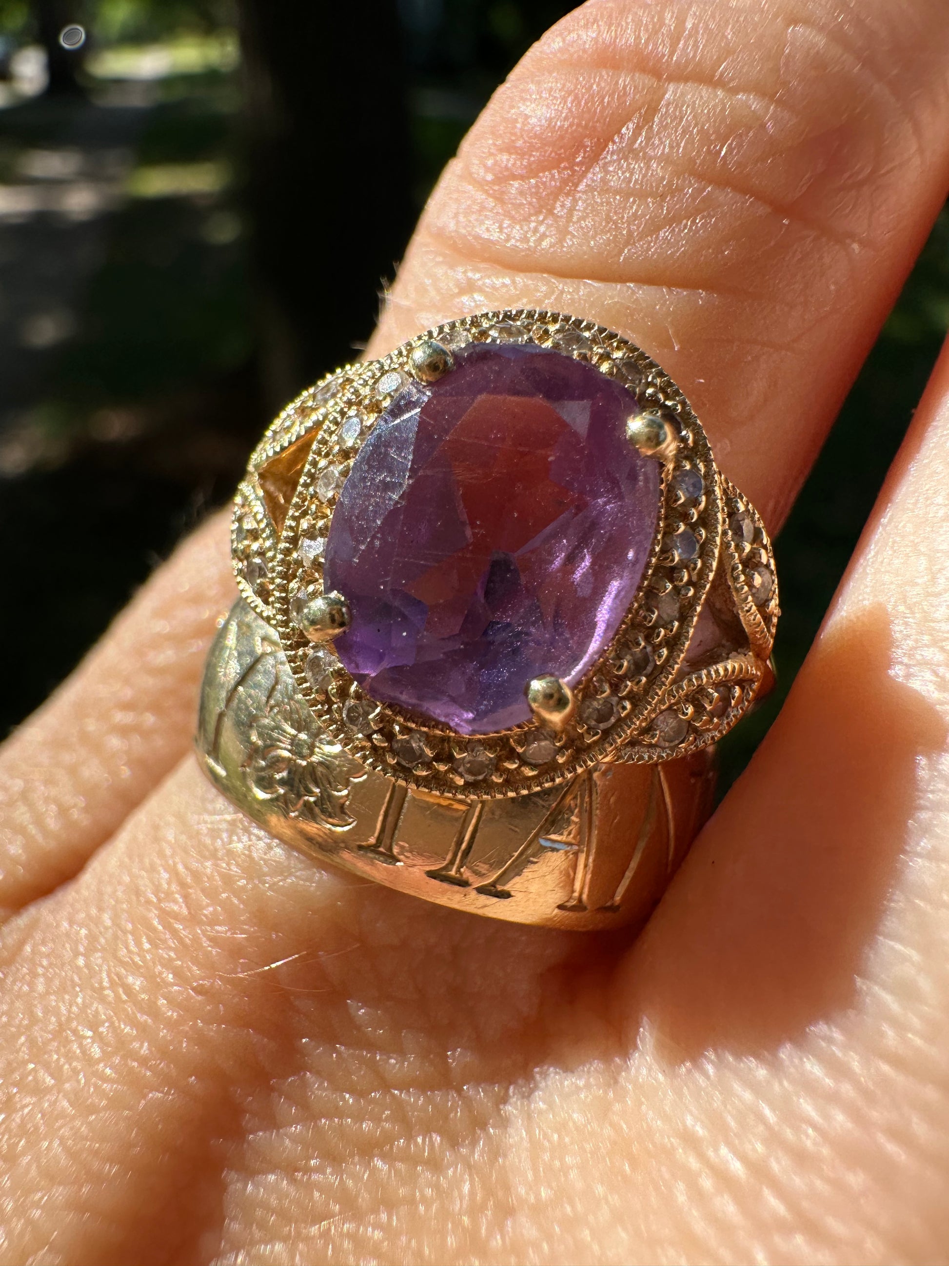 amethyst and diamond halo ring