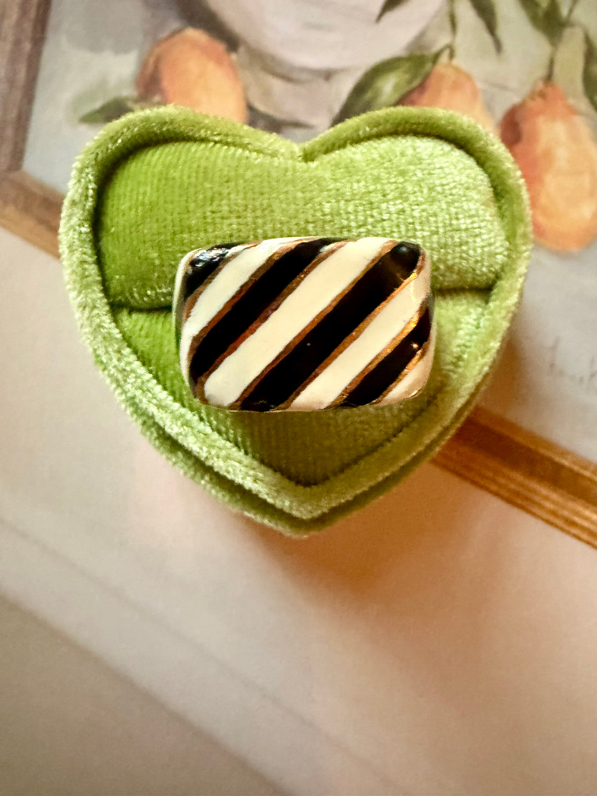 zebra striped enamel and 18k gold signet ring