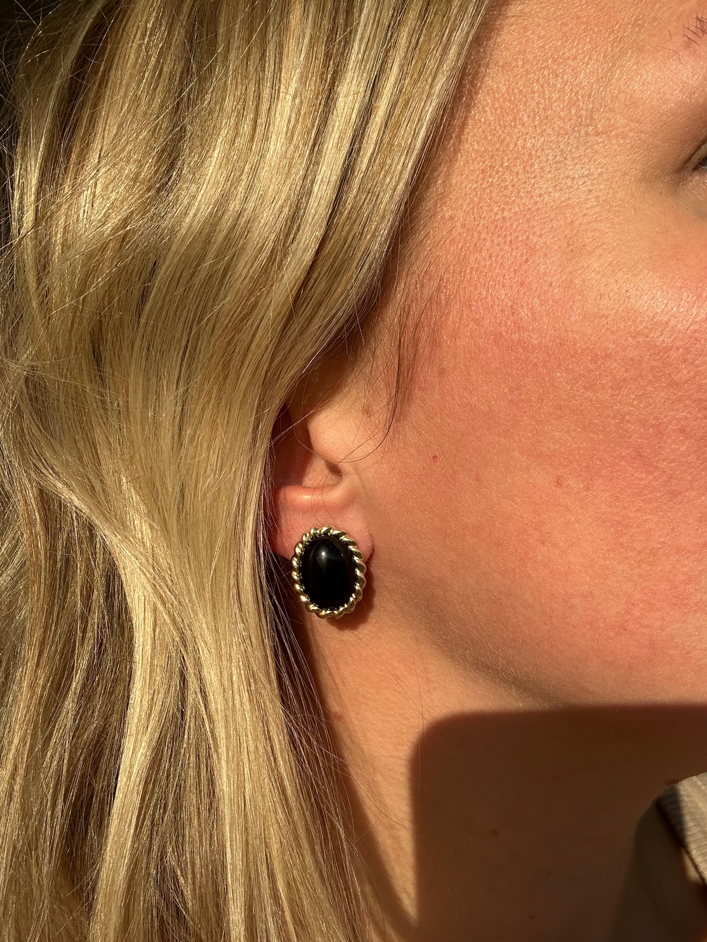 onyx + gold omega back earrings