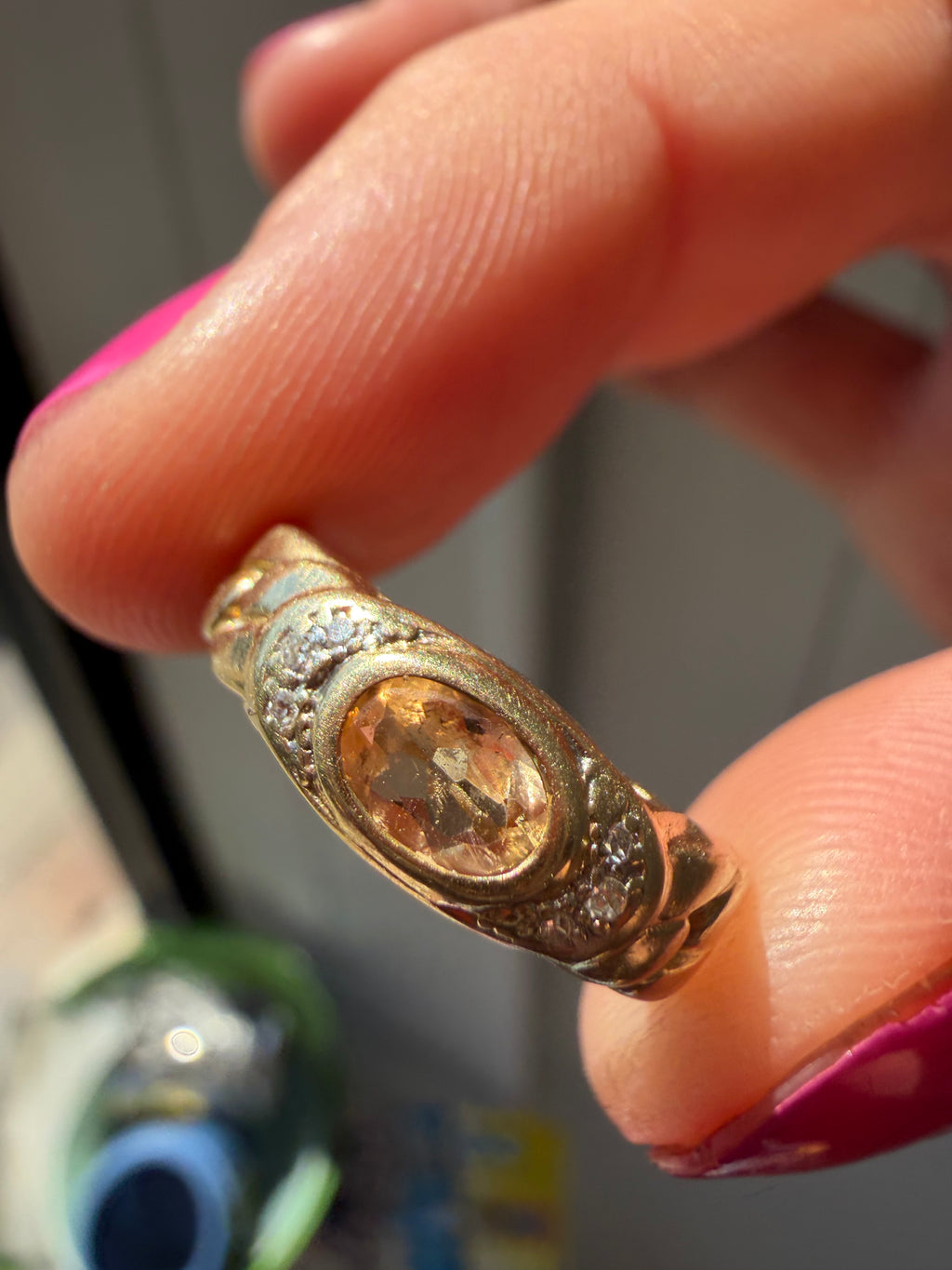chain ring with oval east west peach citrine