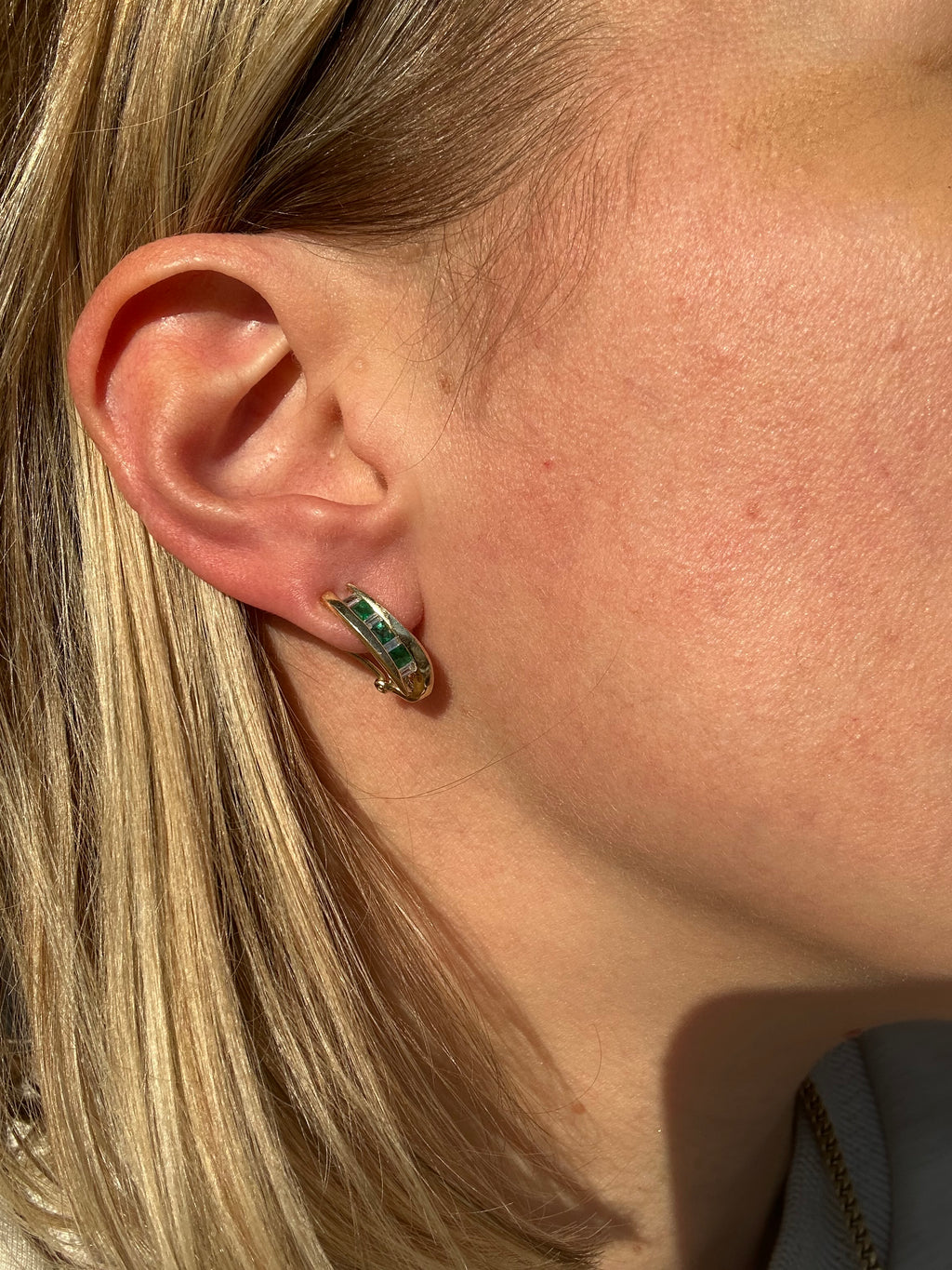 emerald and diamond J hoop