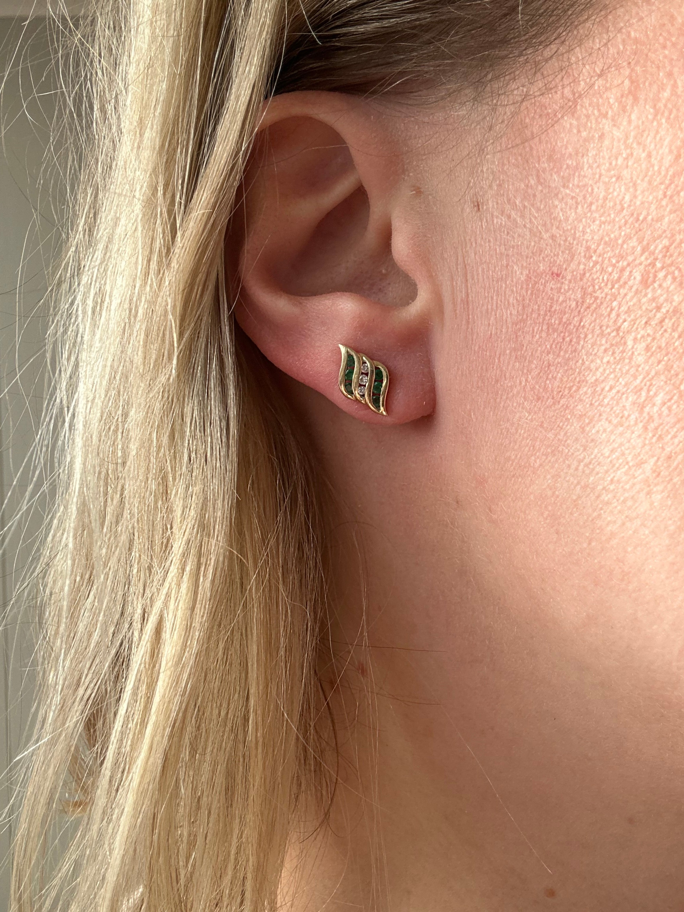 emerald and diamond wave studs