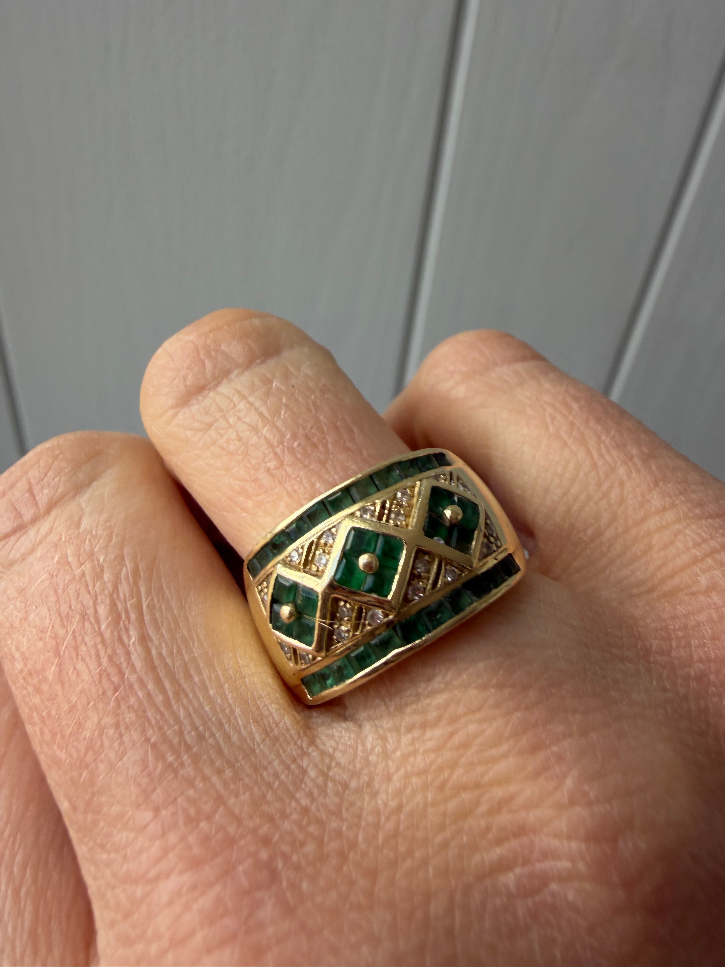 emerald and diamond checkerboard ring