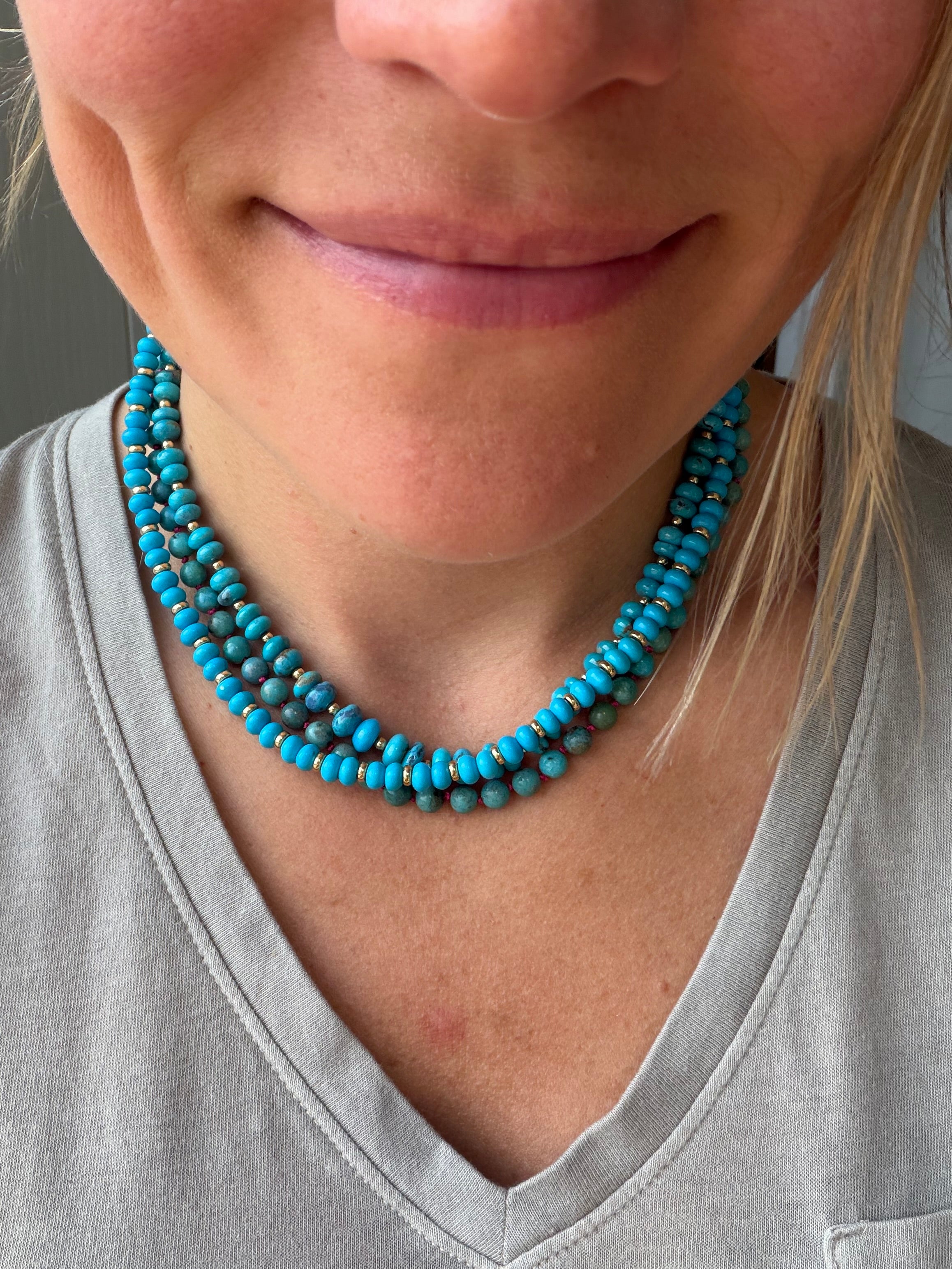 hand selected turquoise and gold strands