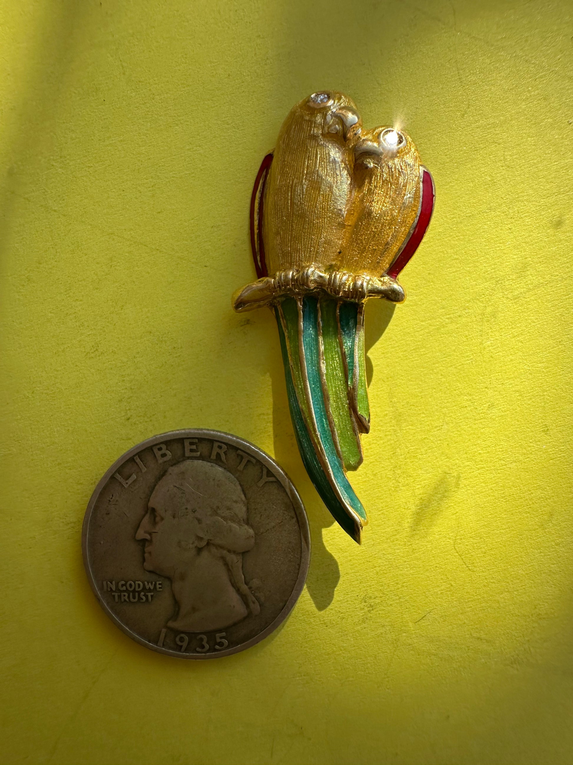 vintage enamel love birds brooch